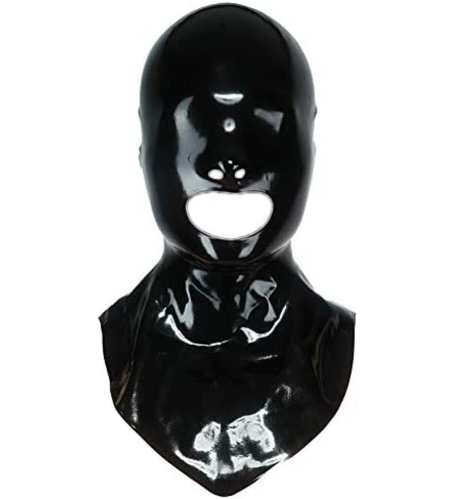 Unisex Black Latex Hood Rubber Mask with Open Mouth & Nose Zippered Design for Comfort - Buy Online on GoSupps.com