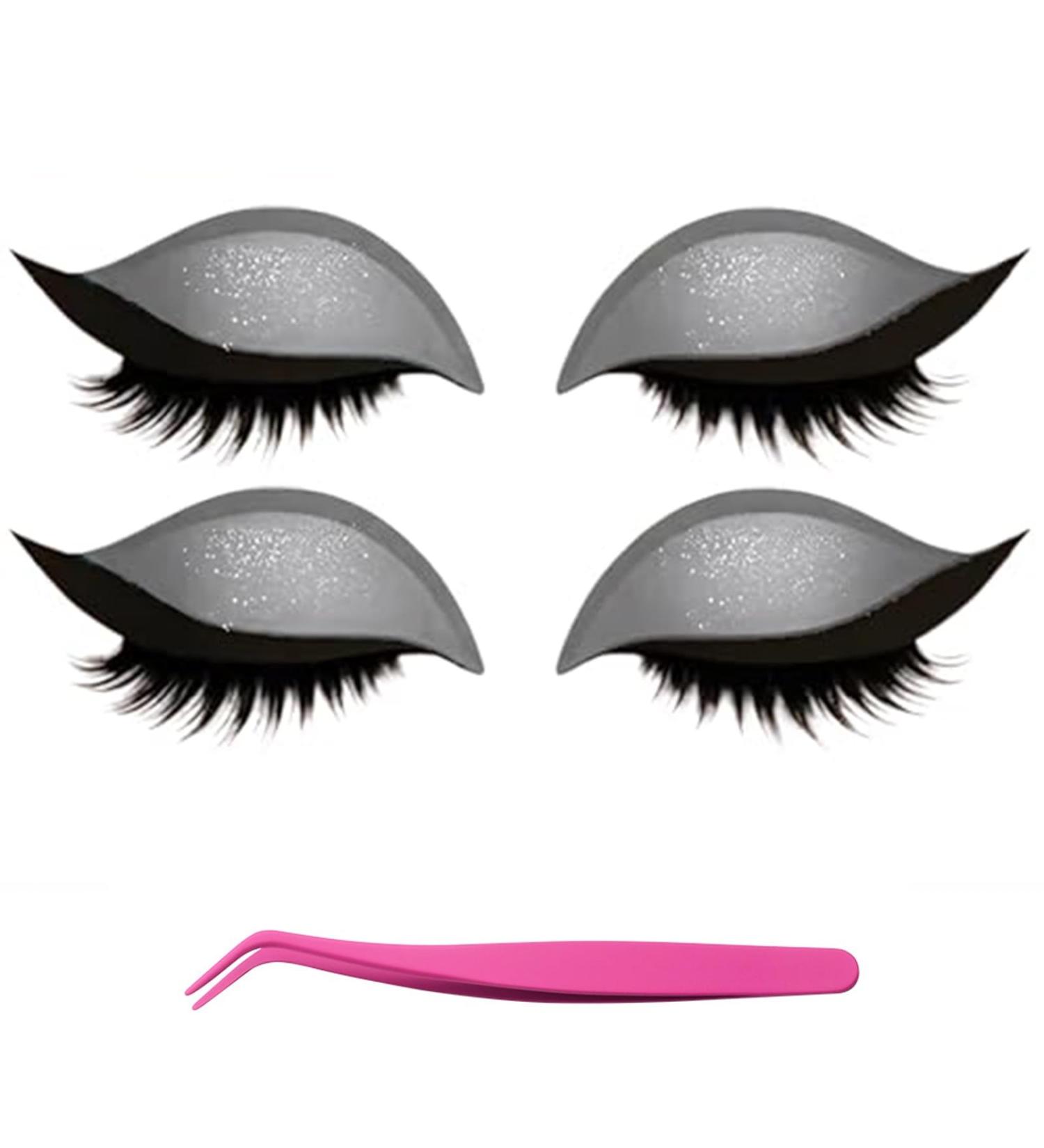 Patchs De Maquillage for Cils Autocollants De Maquillage R utilisables 2 En 1 Avec Faux Cils Et Ombre Paupi res Pochoirs De Maquillage for Toutes Les Formes D'yeux(Silver) - Buy Online on GoSupps.com