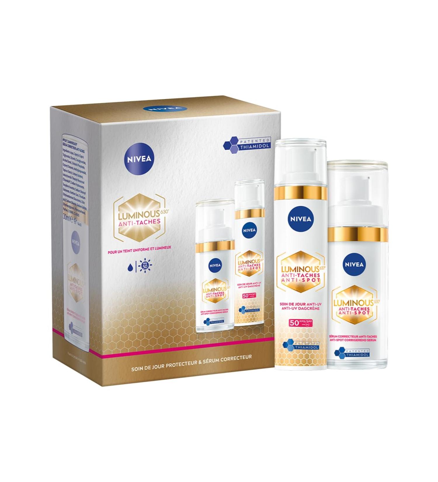 NIVEA Luminous 630 Coffret Soin de jour & S rum (1x1 pce) Soins visage anti taches pigmentaires au Thiamidol & Acide Hyaluronique Coffret cadeau femme soin anti- ge cr me hydratante visage - Buy Online on GoSupps.com