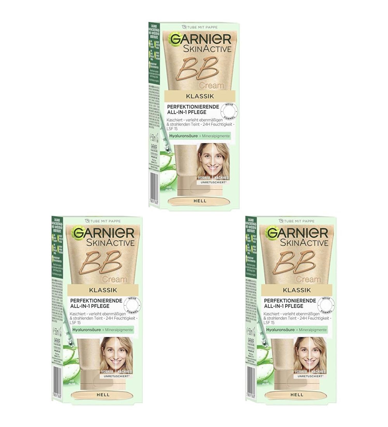 Garnier Skinactive BB Cream-all-in-1 day care with hyaluronic acid and aloe vera hides skin unregulies LSF 15 classical light 50 ml (pack with 3) light 50 ml (3 pack)