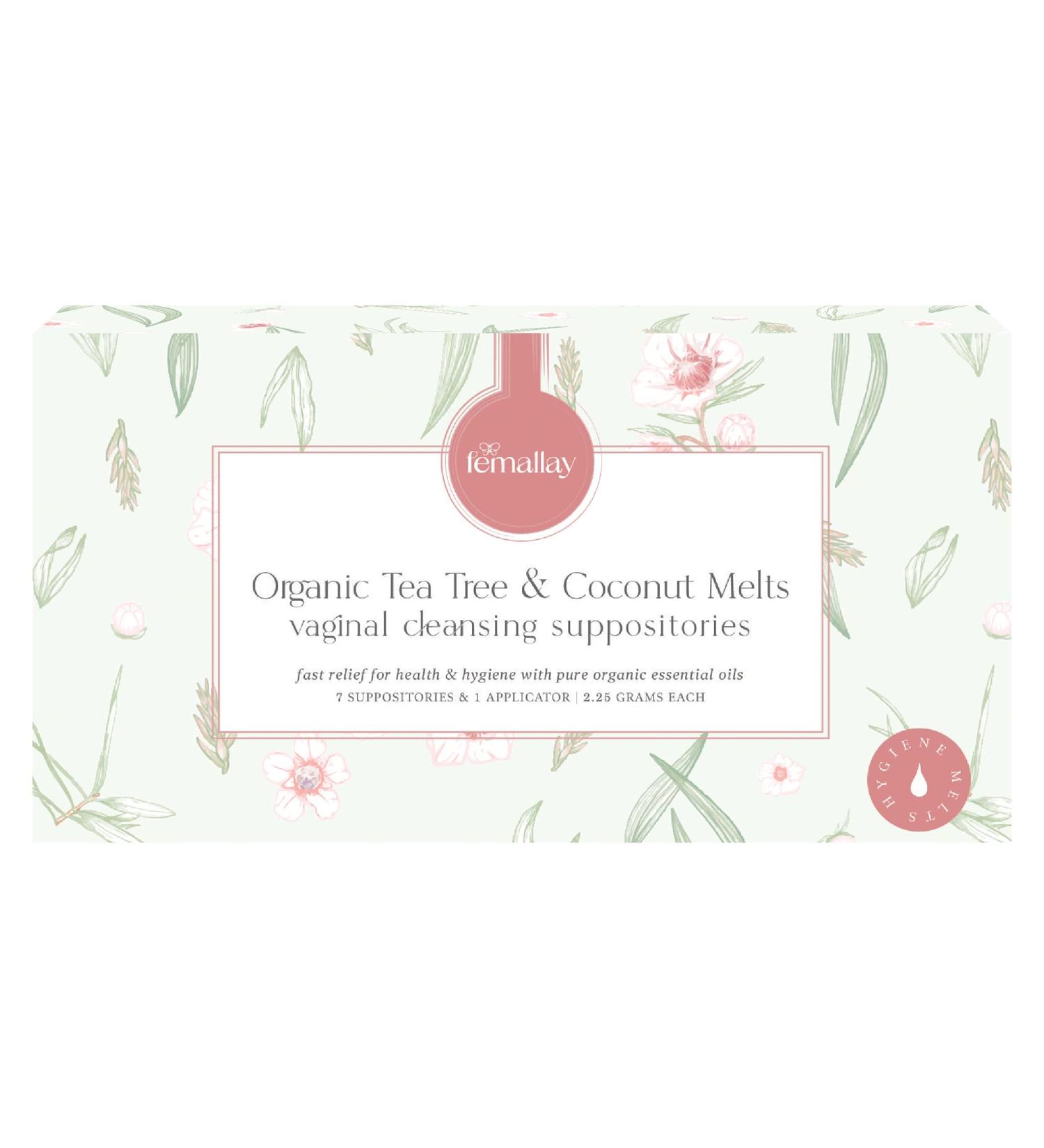 Femallay Organic Tea Tree and Coconut Oil Vaginal Cleansing Suppositories - 100% Natural Feminine Care for Dryness - 7 Individually-Sealed Melts + Applicator - Buy Online on GoSupps.com