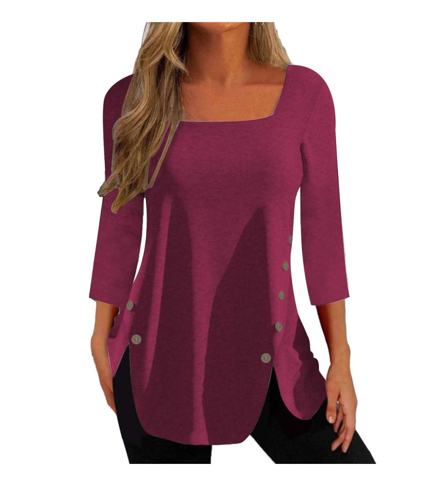 TsaChick Women's Square Neck Black Hoodie | Side Button Tops | Long Sleeve T-Shirt | Fitted Pull On Sweatshirt | Red XL - Buy Online on GoSupps.com