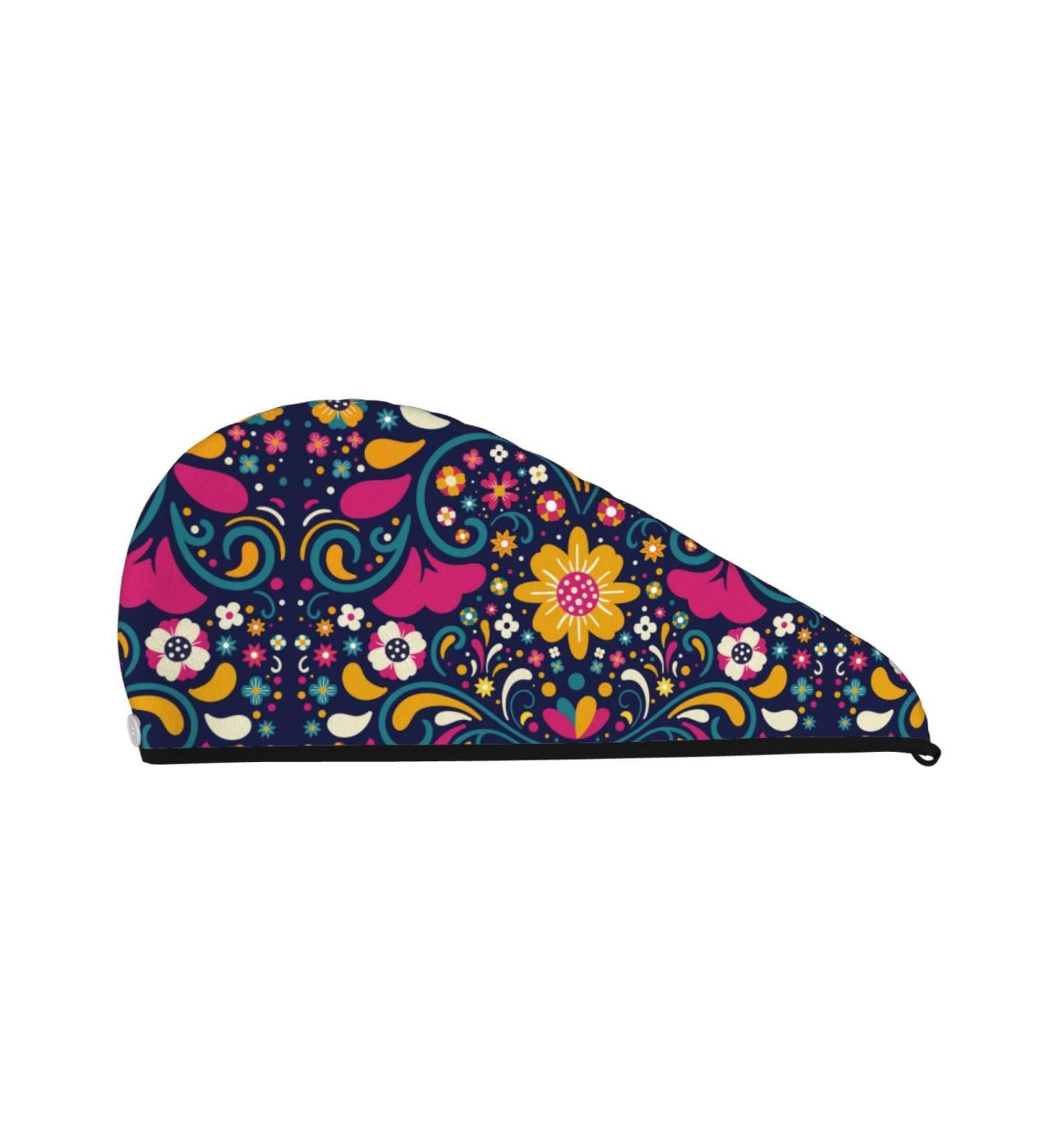 Hair Towel Wrap - Quick Drying Towel Turban with Button | Cinco De Mayo Floral Design - Buy Online on GoSupps.com