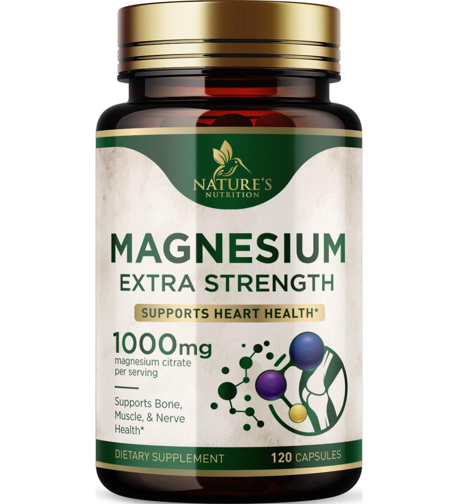 Magnesium Mineral Supplement 1000 mg - High Potency Magnesium Citrate for Bone Heart Health Nerves & Muscle Support Nature's Magnesium Complex for Whole Body Support Bottled in USA - 120 Capsules 120 Count (Pack of 1) - Buy Online on GoSupps.com