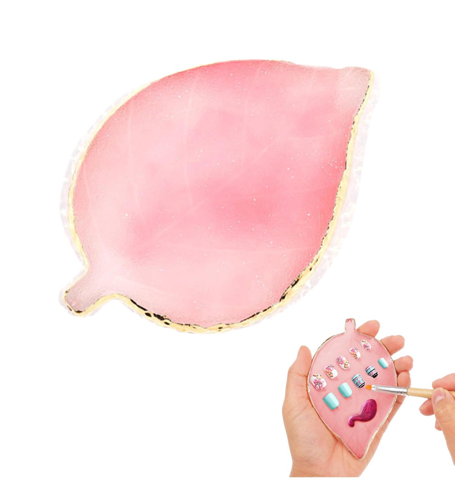 Jimkply 1 Piece Resin Nail Art Palette with Gold Edge Nail Art Palette Multifunctional Mixing Palette for Manicure Makeup and Nail Design Pink Leaves Leaves Pink - Buy Online on GoSupps.com