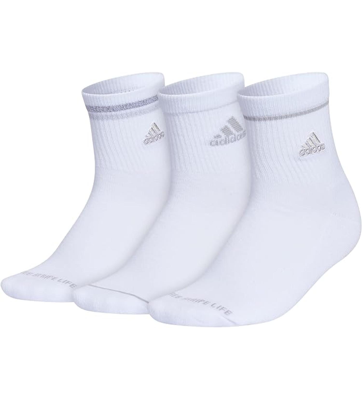 adidas Women's Cushioned Sport High Quarter Socks (3-Pair) - Medium - White/Clear Onix Grey - Buy Online on GoSupps.com