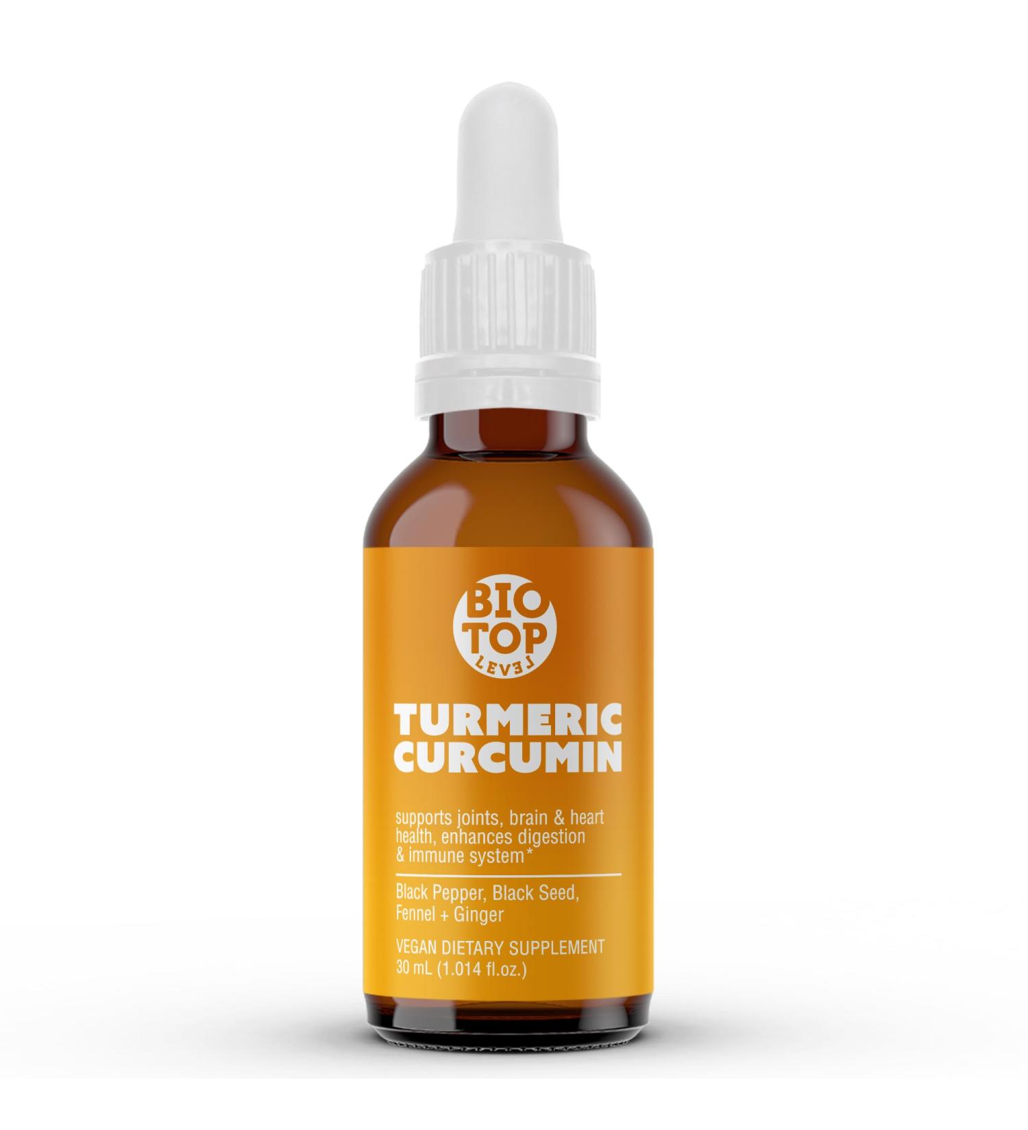 BIOTOPLEVEL Liquid Turmeric Curcumin Plus Natural Organic Black Pepper. - Buy Online on GoSupps.com