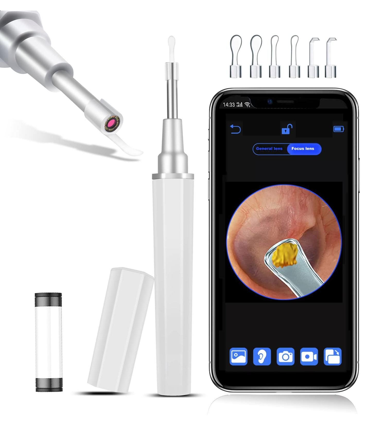1296P HD Ear Wax Removal Tool with Light & Camera - Earwax Removal Kit for iPhone, iPad, Android Phones - 6 Ear Picks Included | White - Buy Online on GoSupps.com