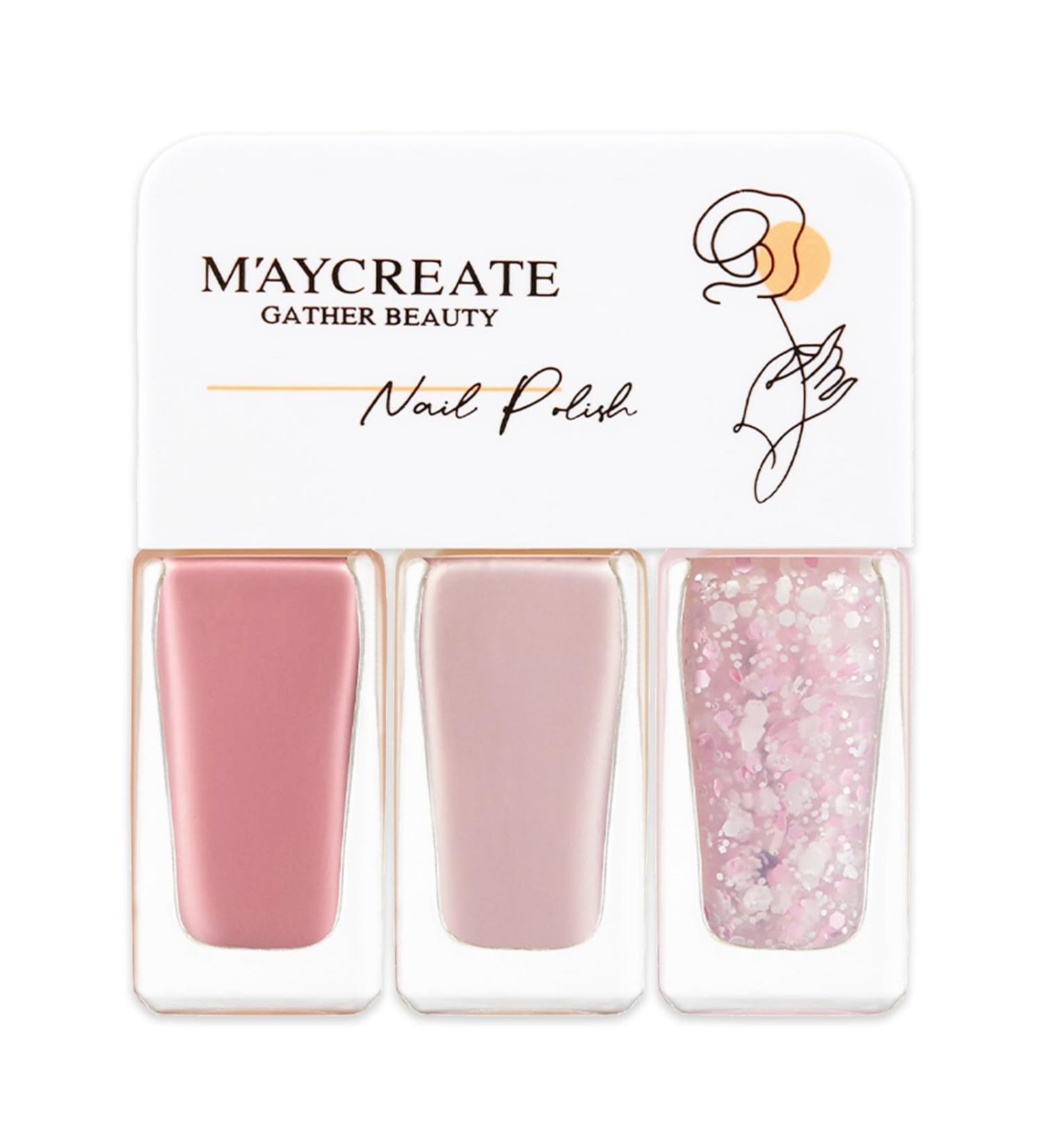 Nail Polish Nail Varnish Pink Nude Glitter 3 -in-1 Nail Polish Quick Dry Breathable French Manicure Natural Elegant Non-toxic No UV Needed Nail Polishes for Woman Home DIY Nail Art Gift - Buy Online on GoSupps.com