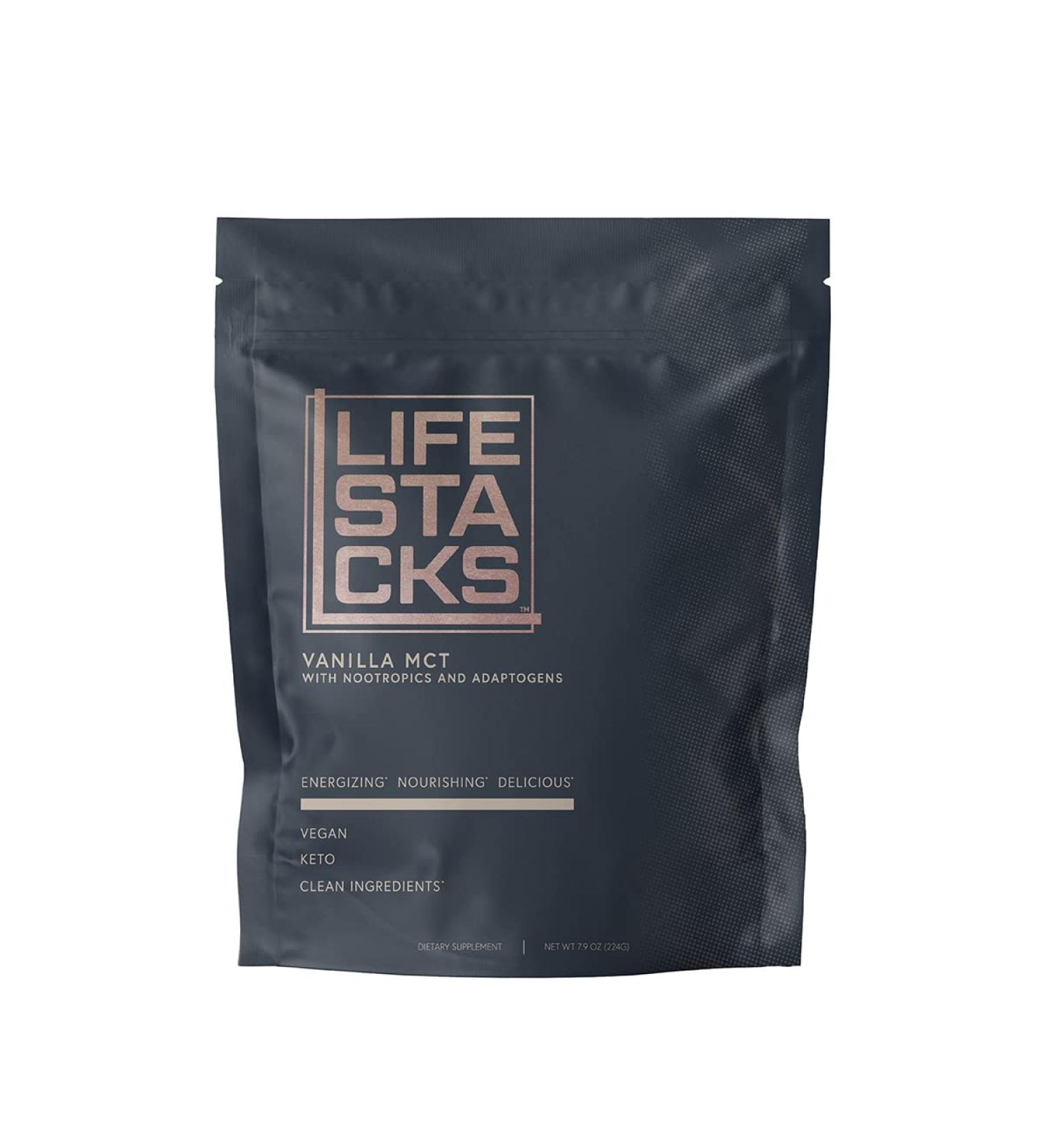 LIFESTACKS Vanilla MCT Oil Powder with Nootropics & Adaptogens - All Day Energy Boost, Keto Coffee Enhancer - Ginseng, Rhodiola, Tyrosine - 25 Servings - Buy Online on GoSupps.com