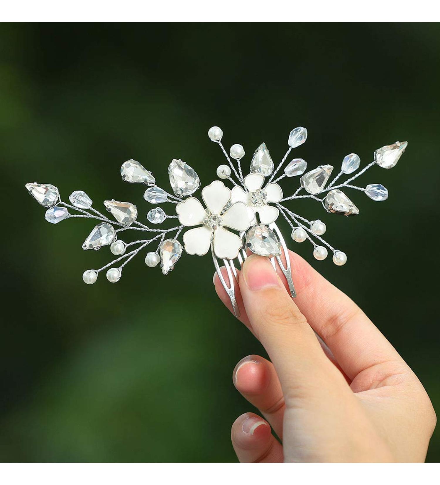 Zoestar Flower Bride Wedding Hair Combs Silver Pearl Crystal Headpiece Bridal Hair Accessories for Women and Girls - Buy Online on GoSupps.com