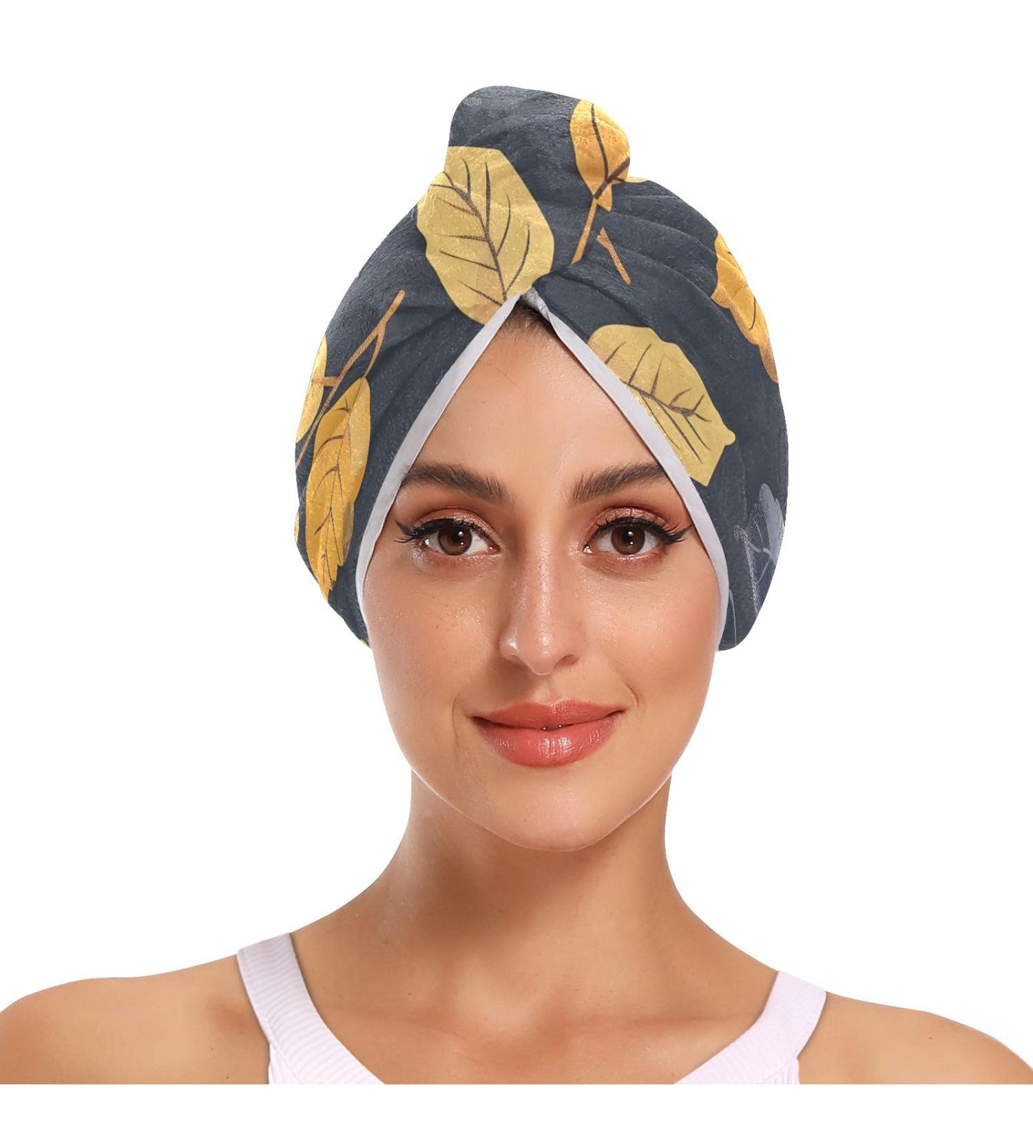 Eco Print Autumn Leaves Hair Towel 2 Pack | Super Absorbent Quick Dry Hair Turbans for Women & Girls - Buy Online on GoSupps.com