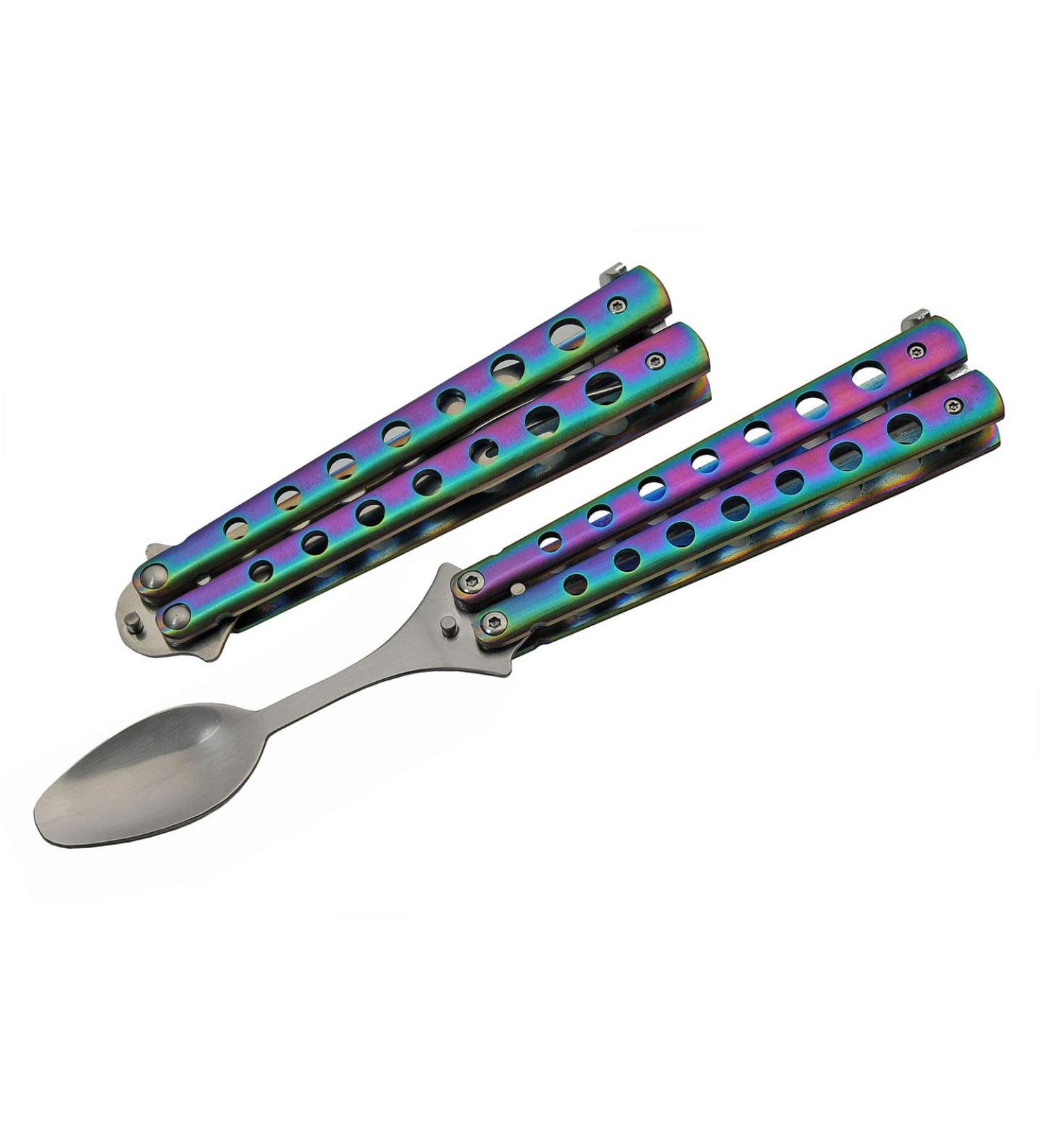 9 Rainbow-Finished Butterfly-Open Styled Travel/Camping Spoon - Buy Online on GoSupps.com
