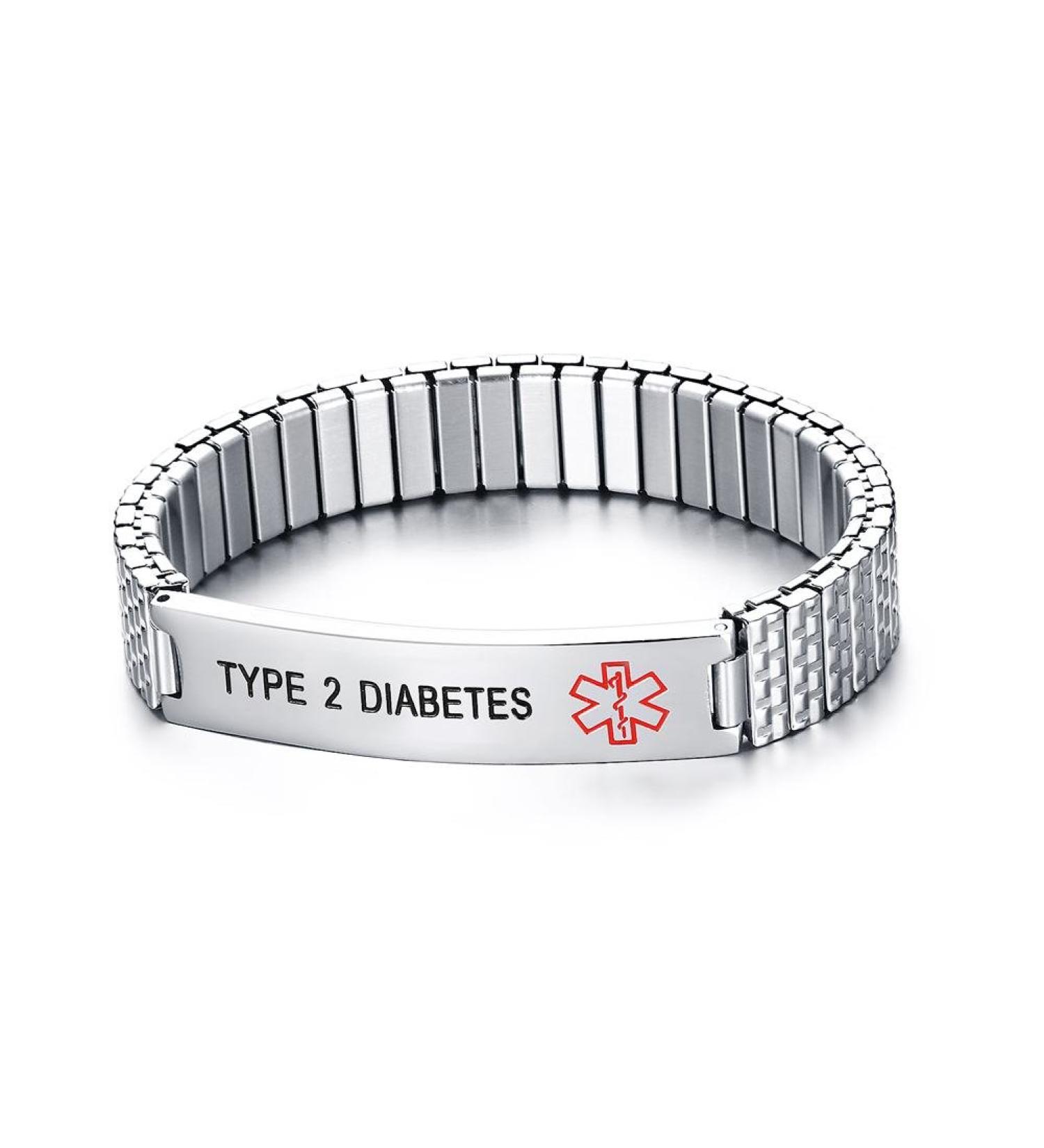 Mealguet Unisex Stainless Steel Medical Alert Bracelet for Type 2 Diabetes - Deep Black Engraved ID Tag Wristband - Buy Online on GoSupps.com