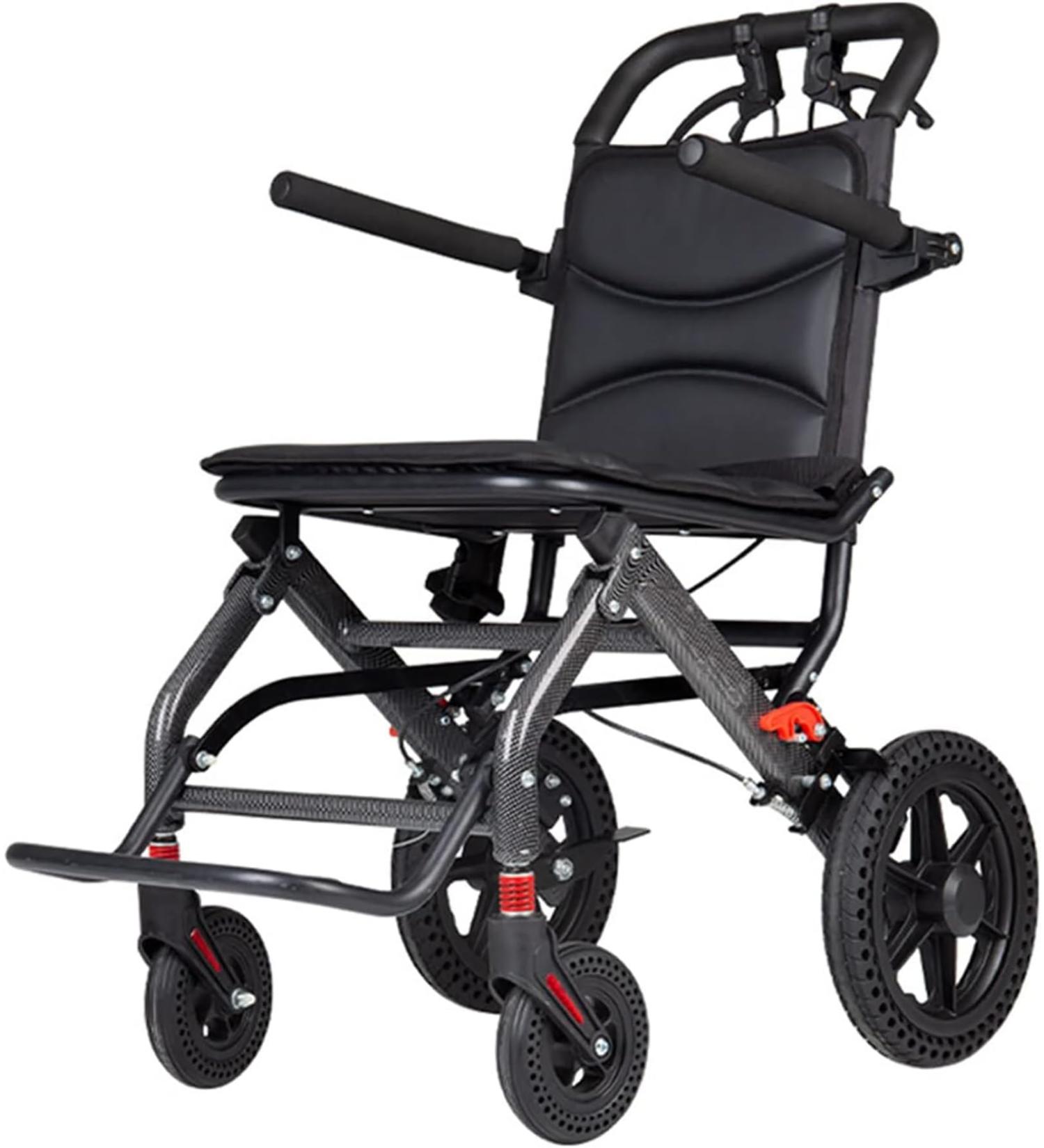 Folding Transport Wheelchair Ultralight Portable Travel Wheelchairs with Handbrake Aluminum Alloy Lightweight Wheelchair Trolleys for Elderly and Children - Buy Online on GoSupps.com