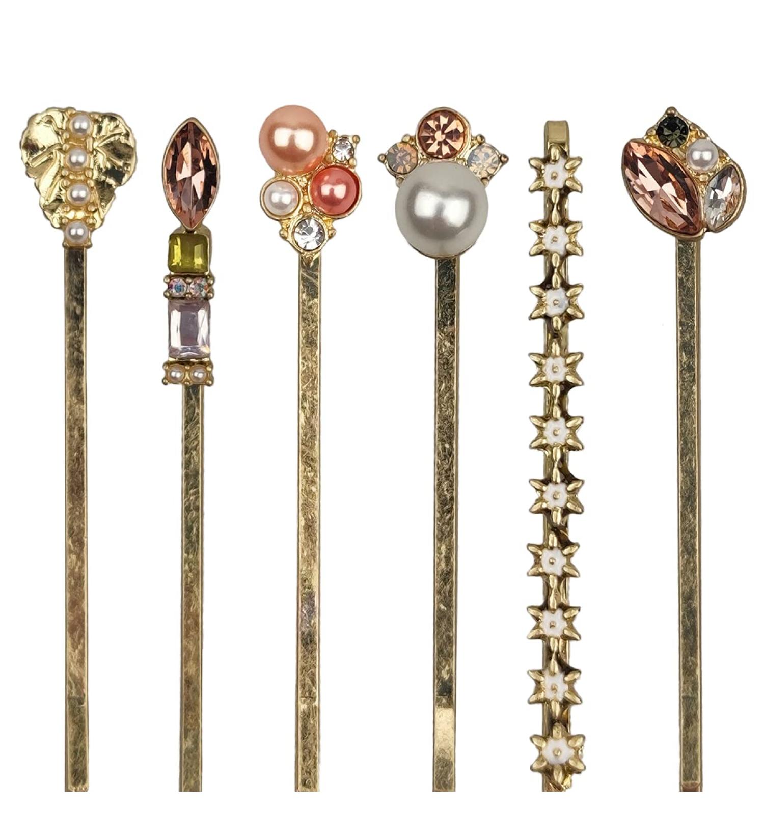6PCS Vintage Elegant Hair Pins - Pearl Sparkly Hair Clips for Women and Girls | Retro Hair Accessories - Buy Online on GoSupps.com