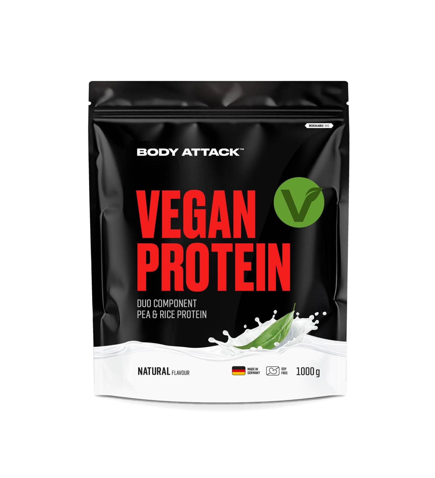  Body Attack Body Attack Vegan Duo-Component Protein 1000g Natural Vegan Protein from Two Sources / 33 Servings Eco-Friendly Zip Bag 9060mg EAA and - Buy Online on GoSupps.com