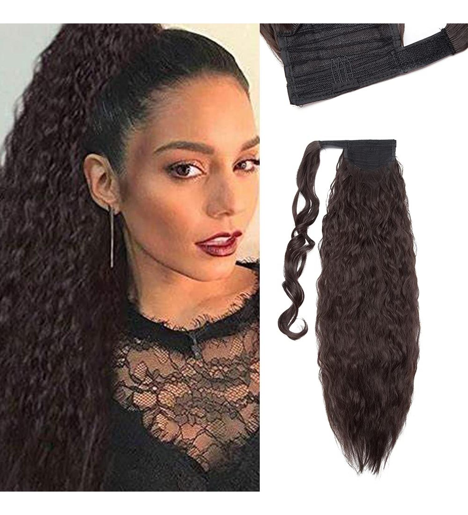 SEGO 66cm Ponytail Extension Hairpiece - Long Curly Wavy Braid Dark Brown Synthetic Hair Extension - Buy Online on GoSupps.com