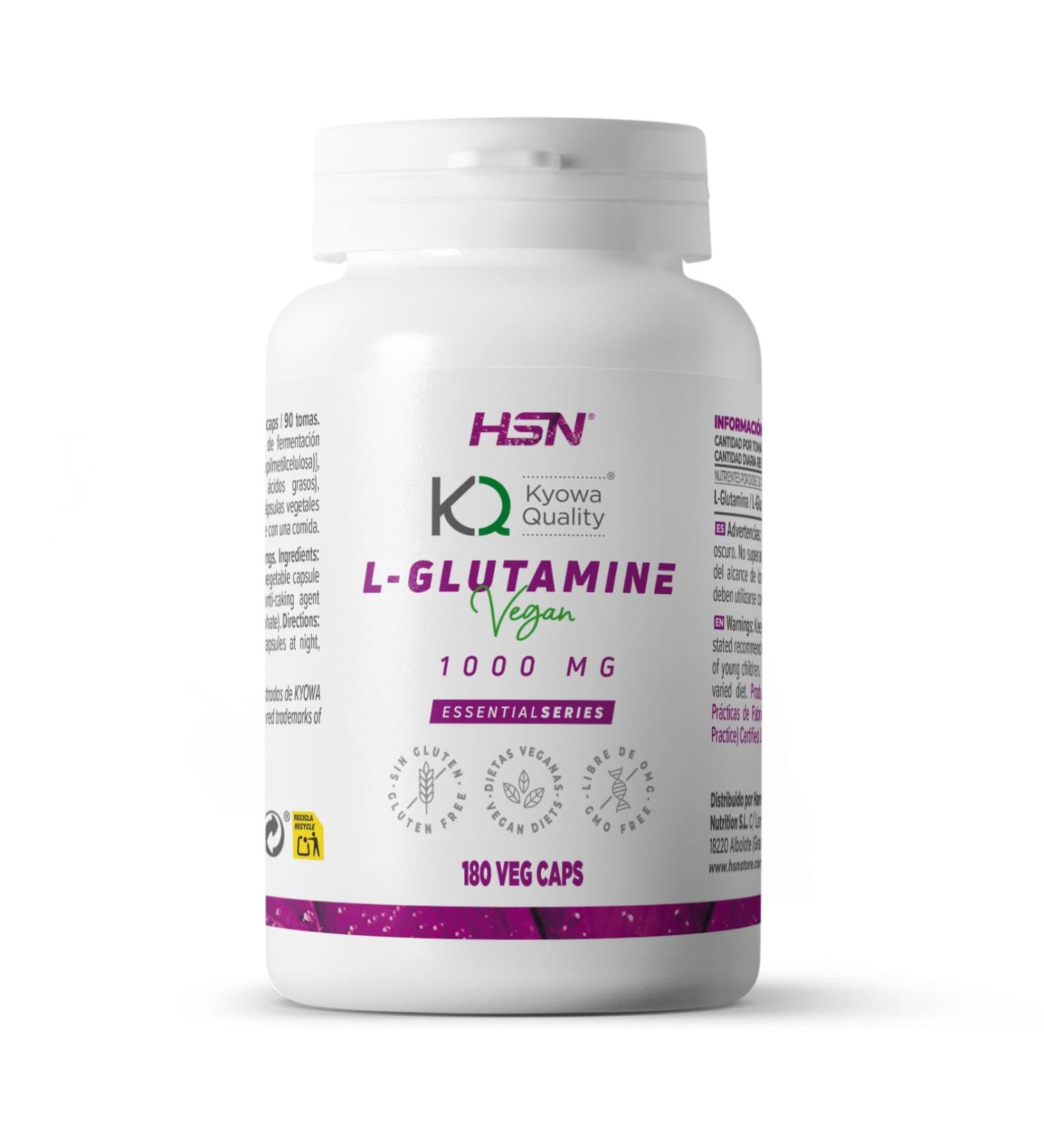 HSN Kyowa Quality Glutamine Capsules | 180 Vegetable Capsules | 4g L-Glutamine Per Daily Serving | Pharmaceutical Grade | Non-GMO Vegan Gluten Free - Buy Online on GoSupps.com