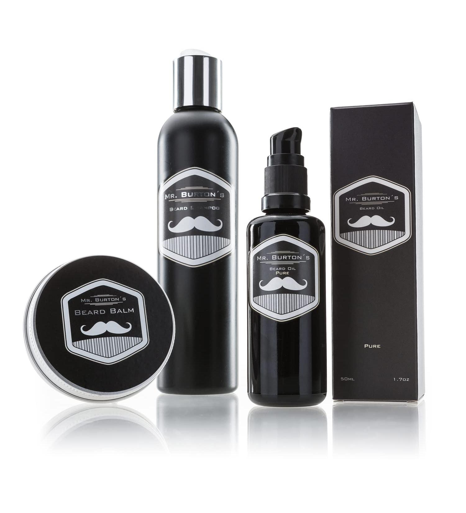 Beard care set Pure - 3 pieces from Mr. Burton's. Includes beard oil + balm + beard shampoo