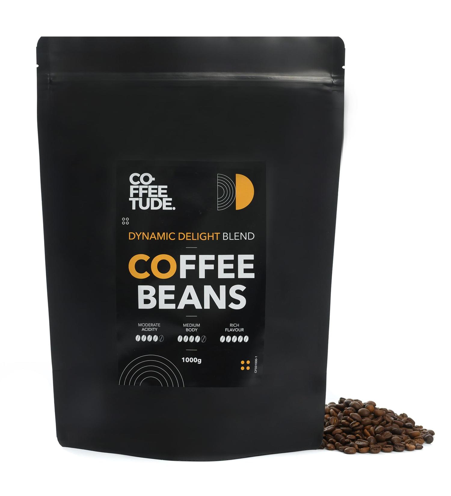 Coffeetude Dynamic Delight Blend (1kg 2.2lb) Exclusive Arabica and Robusta Coffee Blend Whole Coffee Beans Medium roasted Ideal for the preparation of Espresso Cappuccino Macchiato Latte Chocolate 1 g (Pack of 1) - Buy Online on GoSupps.com