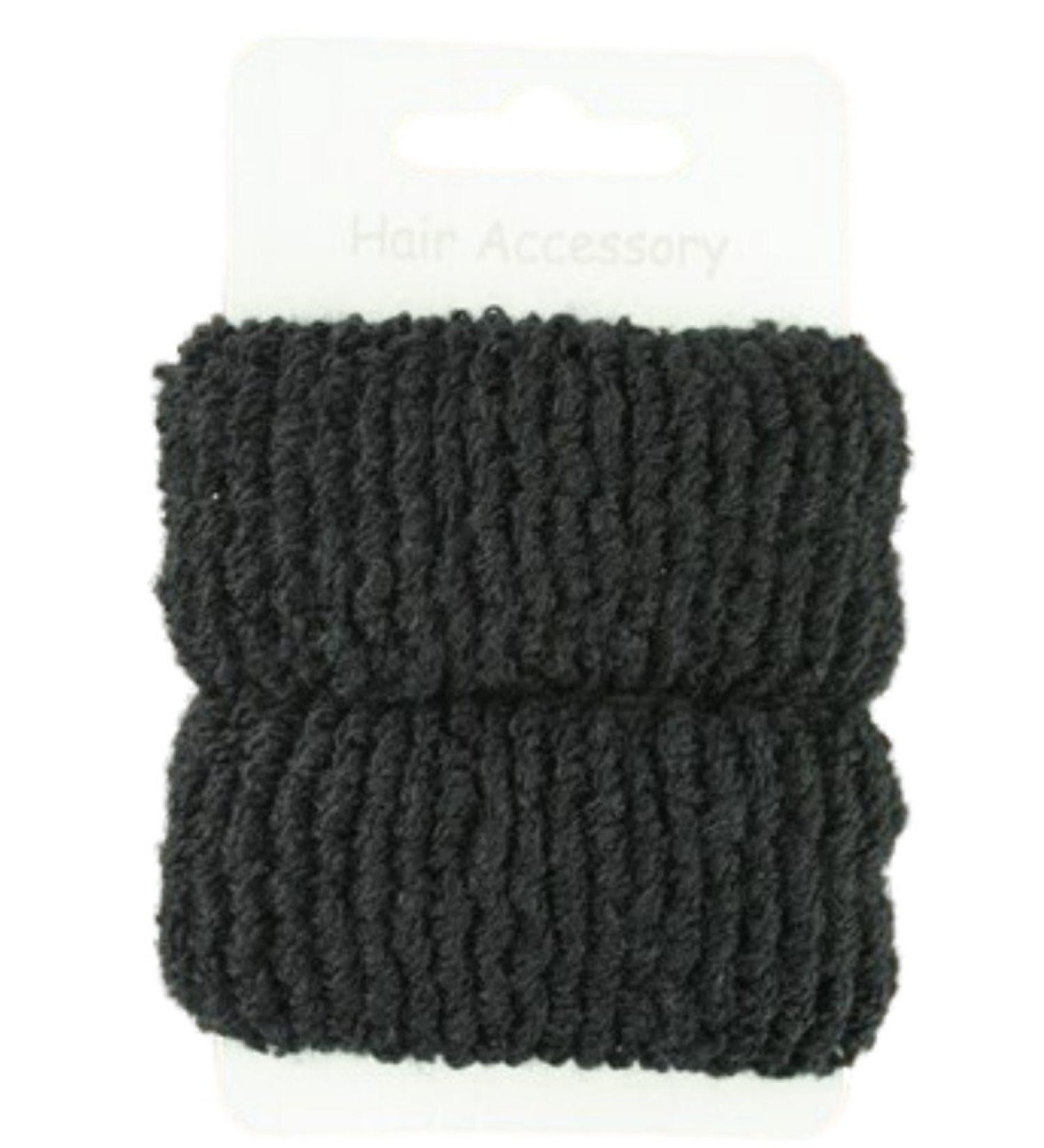Pair of Large Black Soft Hair Ponios Donuts Bobbles Bands by Pritties Accessories