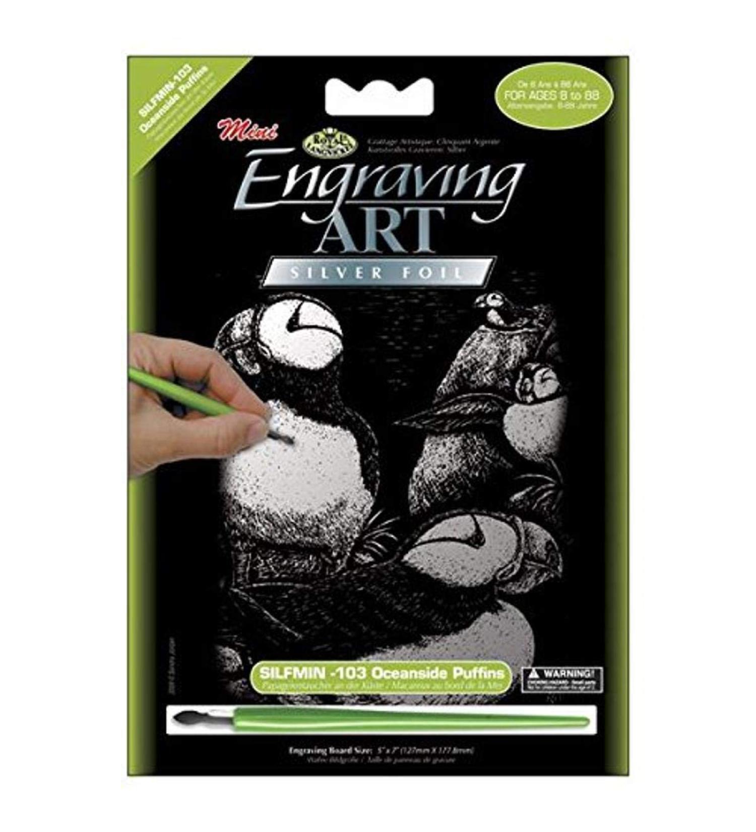 Royal Brush Mini Silver Foil Engraving Art Kit, 5 by 7-Inch, Oceanside Puffins