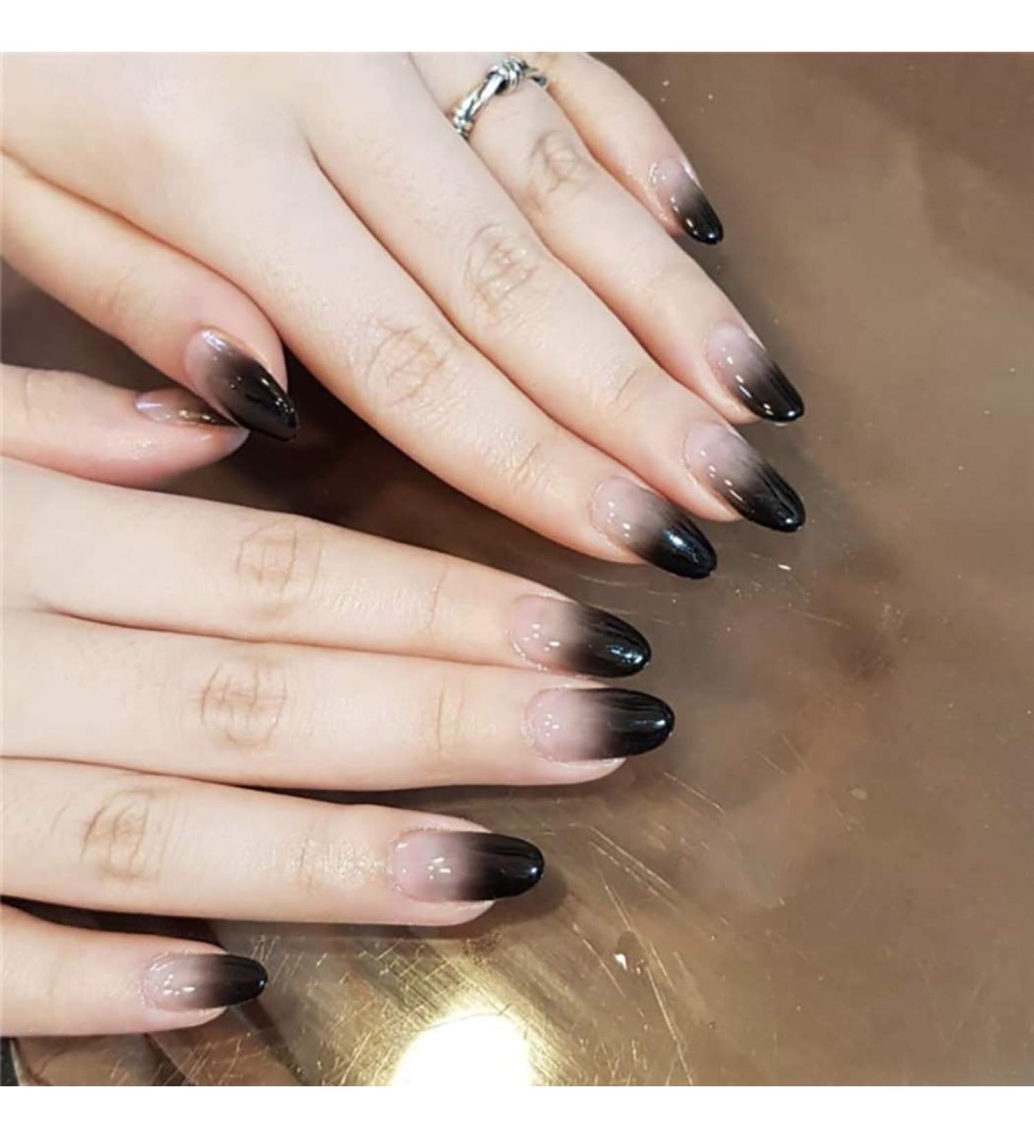 Ibliss Glossy Press on Nails - Long Full Cover False Nails for Women - Black Gradient Acrylic Oval Nails - 24PCS - Buy Online on GoSupps.com