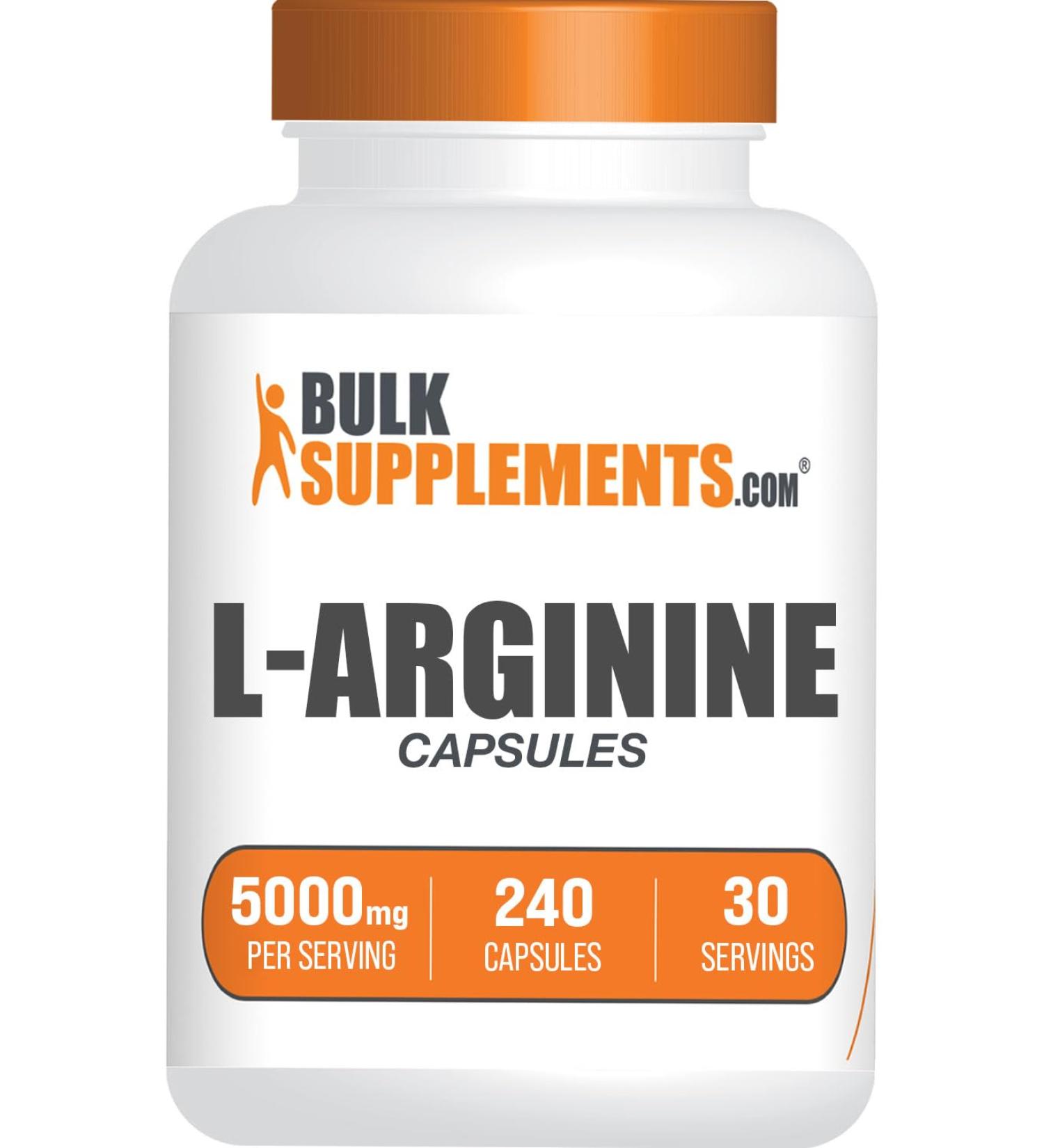 BulkSupplements.com L-Arginine 5000mg Capsules - Arginine Supplement Nitric Oxide Supplement L-Arginine Capsules - Gluten Free 8 Capsules per Serving 240 Capsules (Pack of 1) - Buy Online on GoSupps.com