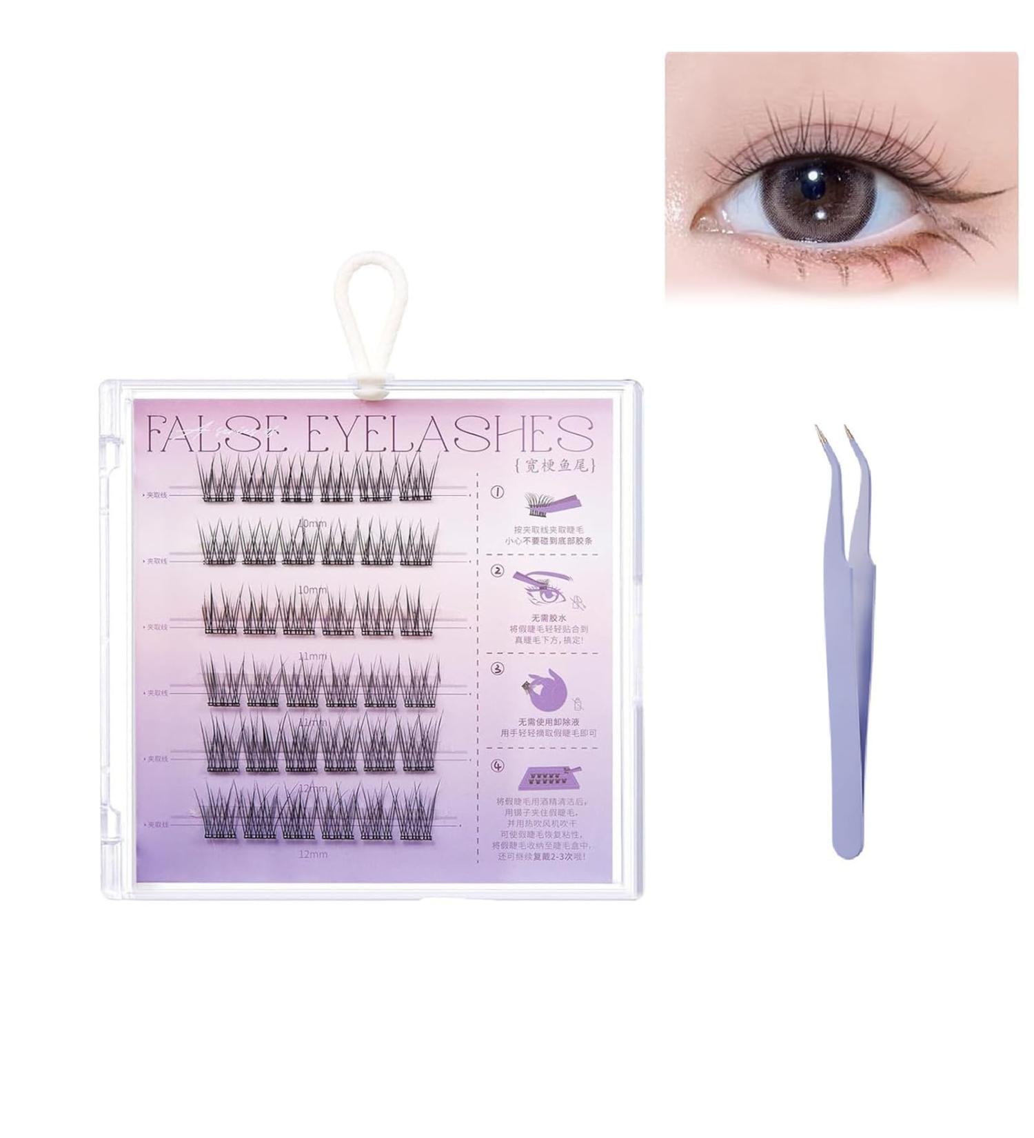 Fish Tails Glueless Press-On Eyelashes Press on Lashes No Glue Needed Diy Eyelash Extensions Fish Tail Eyelashes Self-Adhesive Eyelashes Lash Extension Kit With Lash Tweezers (Wide Stem Fish Tail) - Buy Online on GoSupps.com