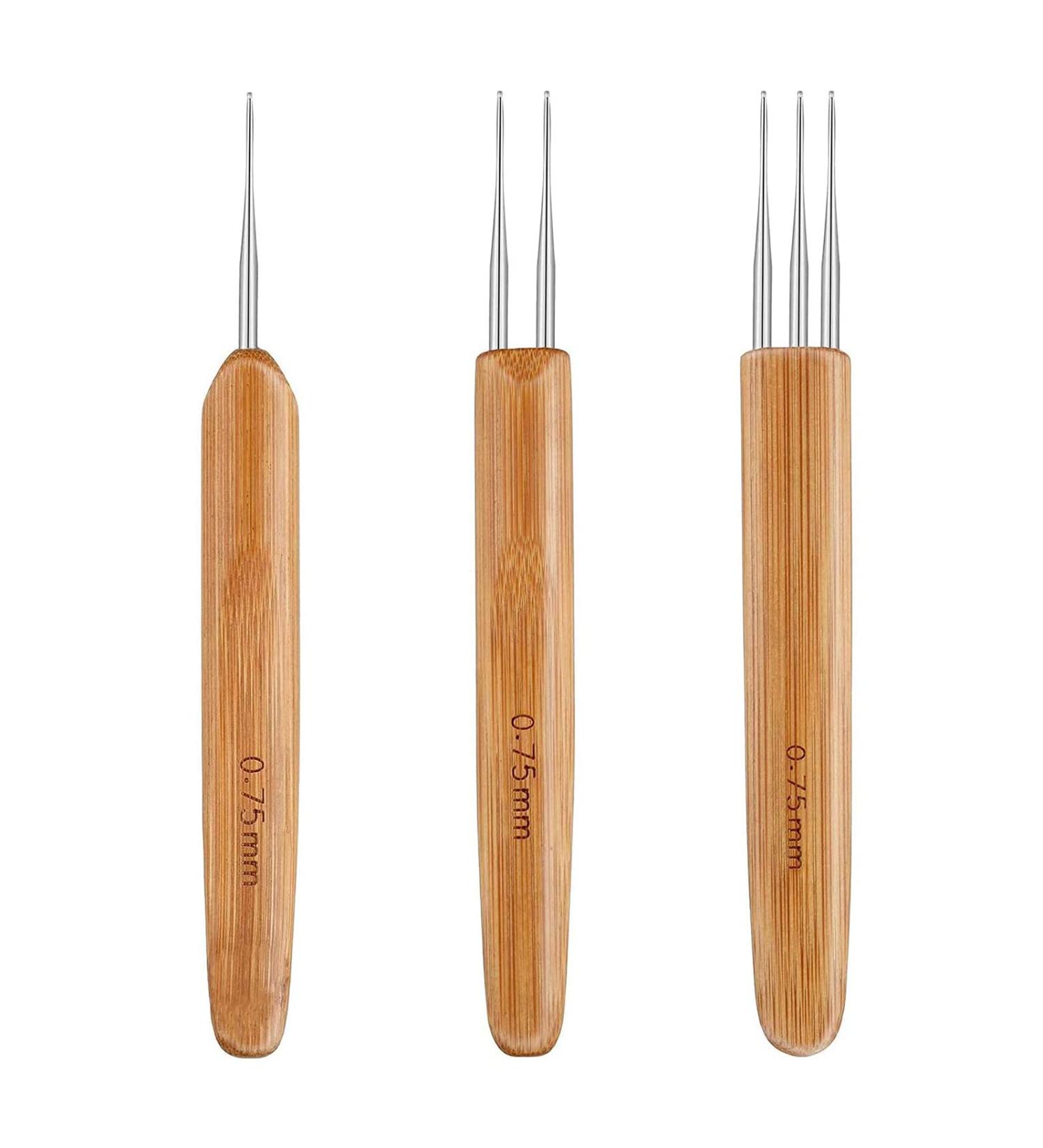 Dreadlock Crochet Hooks Set with Bamboo Handle - 0.75mm Hooks (1, 2, 3) for Hair Weaving - Dreadlock Tool Set - Buy Online on GoSupps.com
