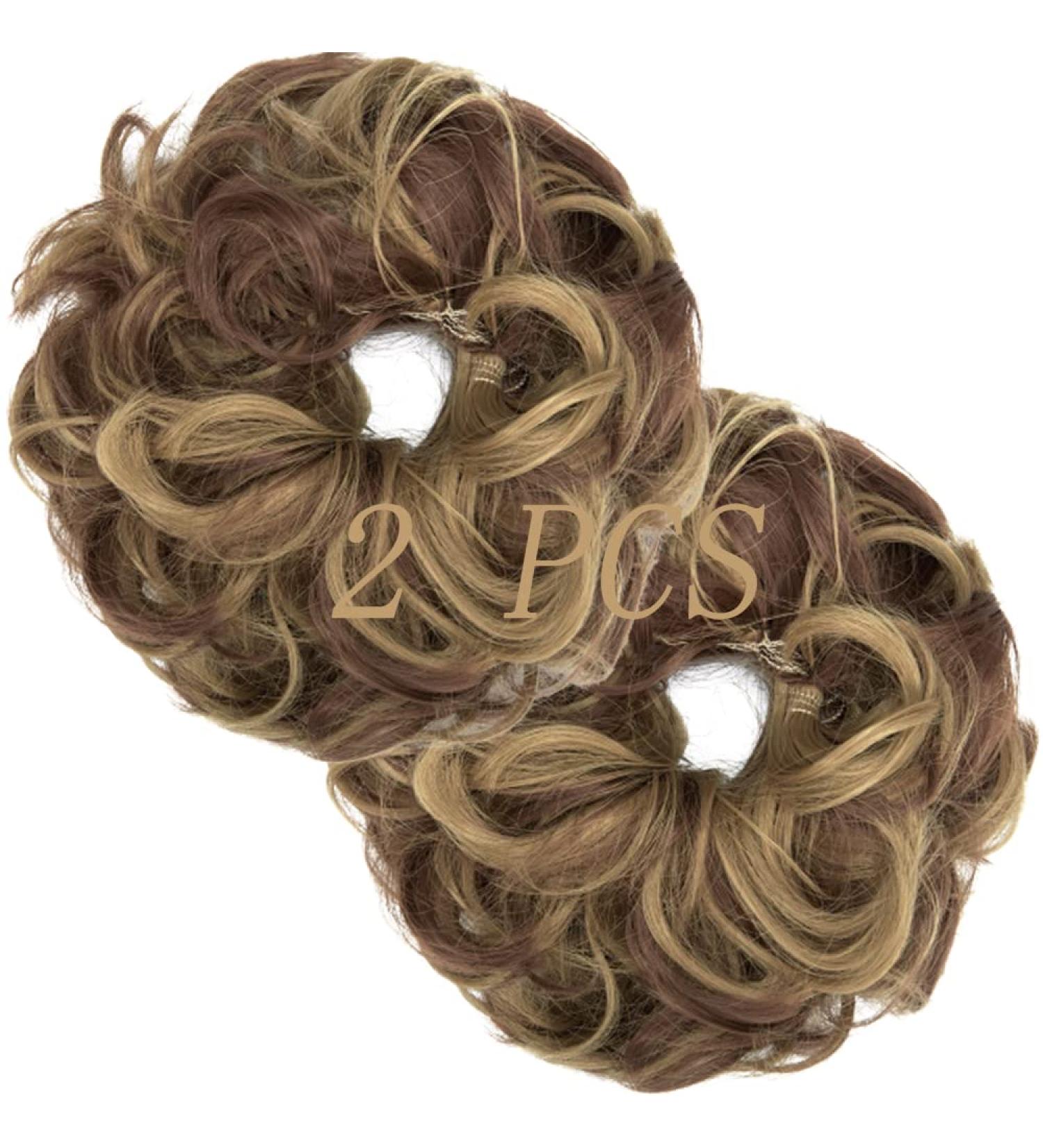 2 PCS Messy Bun Hair Scrunchies Synthetic Extension - Light Brown Mix Ash Blonde - Buy Online on GoSupps.com