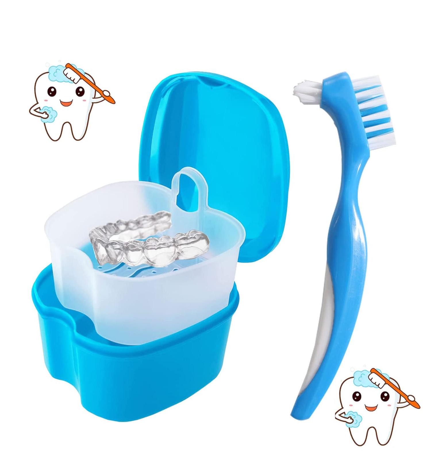 Portable Prosthesis Brush Set - Travel-Friendly Cleaner & Storage Box for Braces & Dentures (Blue) - Buy Online on GoSupps.com