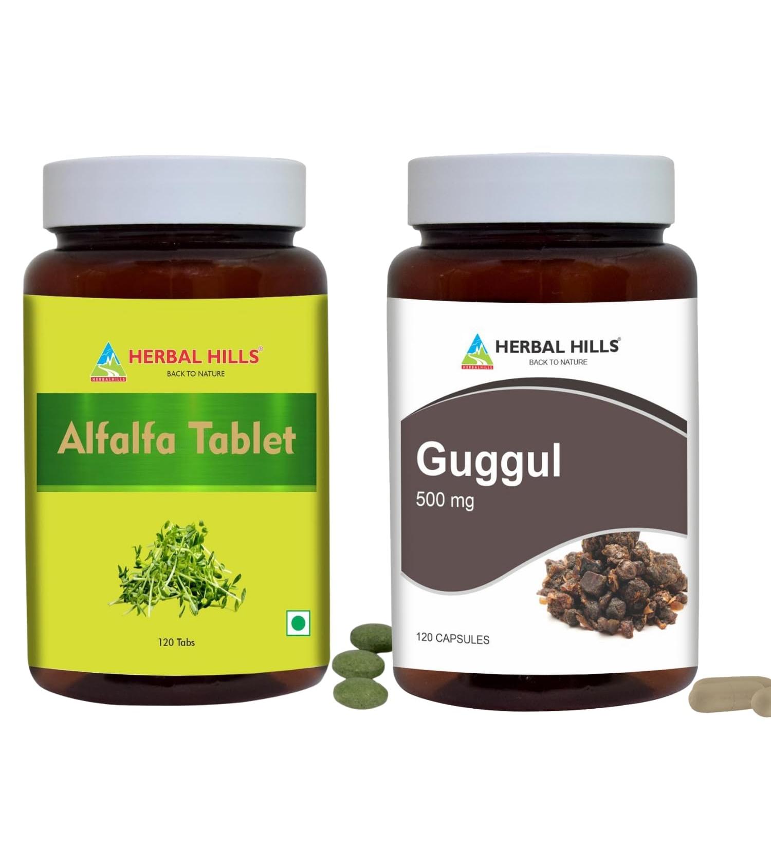 HERBAL HILLS Alfalfa Tablets and Guggul Capsules Guggulu Pack of 2 Combo - Buy Online on GoSupps.com