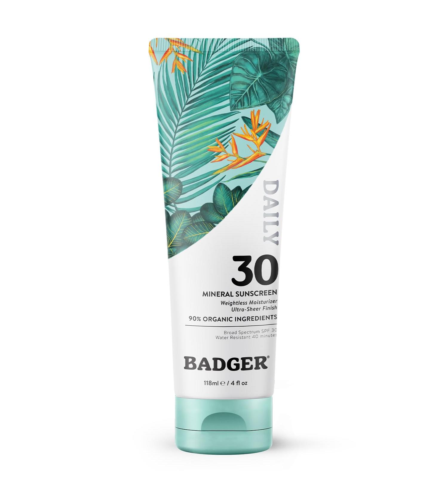Badger Mineral Daily Sunscreen with Zinc Oxide Organic Moisturizer with SPF 30 Hydrating Everyday Lotion Gluten Free & Unscented Body Sunscreen - 4 fl oz - Buy Online on GoSupps.com
