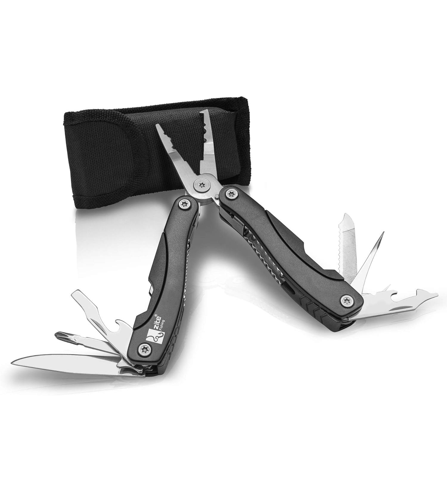 Zite Fishing 12-in-1 Stainless Steel Fishing Pliers | Versatile Pocket Knife & Hook Remover with Belt Pouch - Perfect for Anglers - Buy Online on GoSupps.com