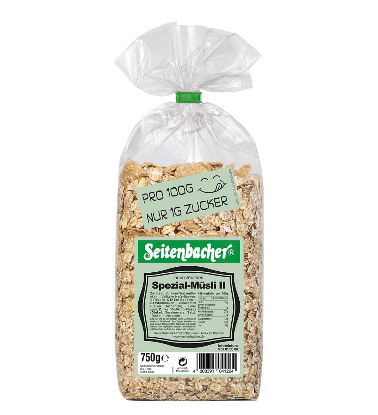 Seitenbacher Special Muesli 2 I with Chia I Whole Grain I No Added Sugar I No Added Fat I No Raisins I (3 x 750 g) - Buy Online on GoSupps.com