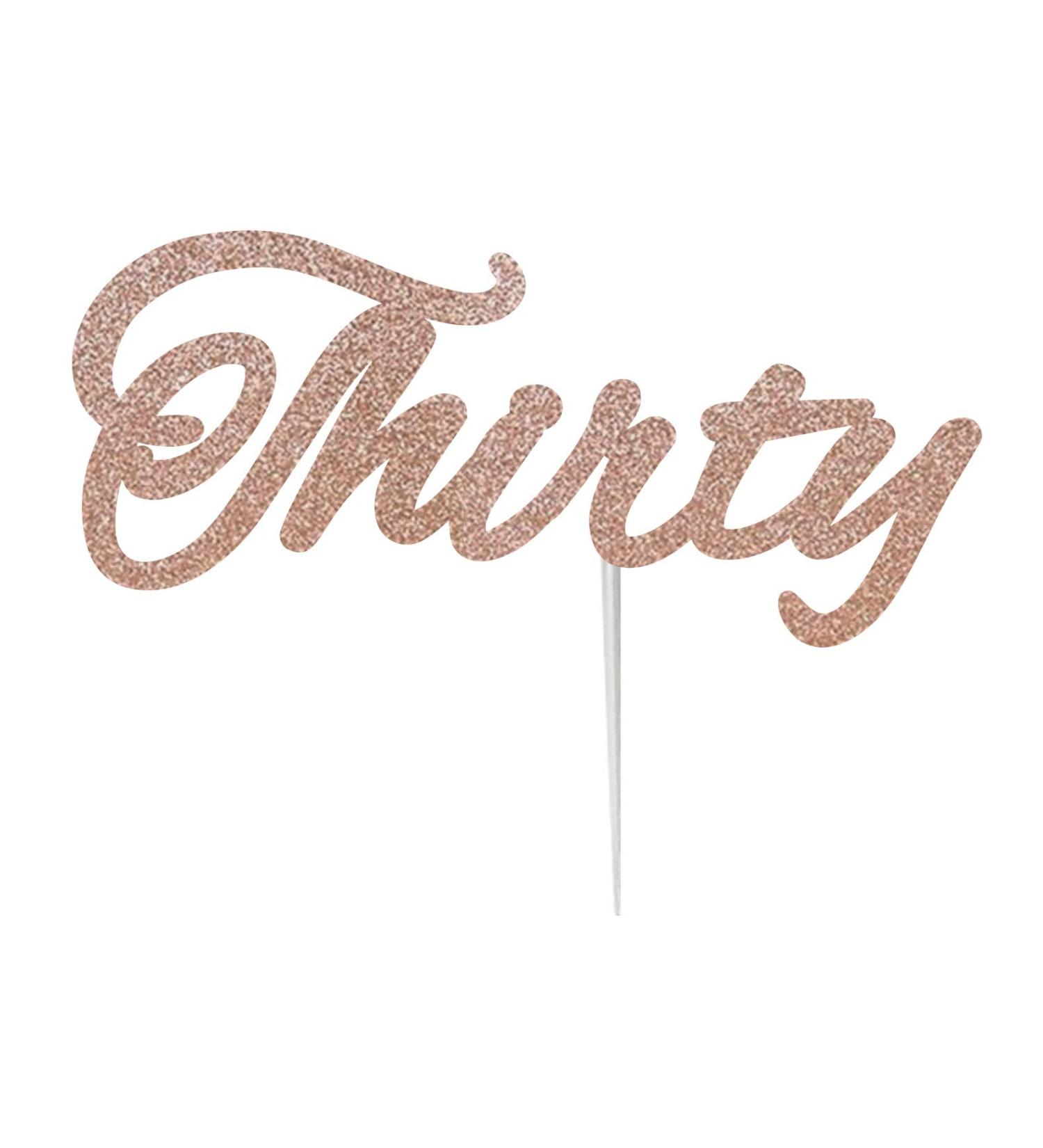 Lissie Lou 30th Birthday Cake Topper Decoration with Curly Written 'Thirty' Glitter Card in Rose Gold