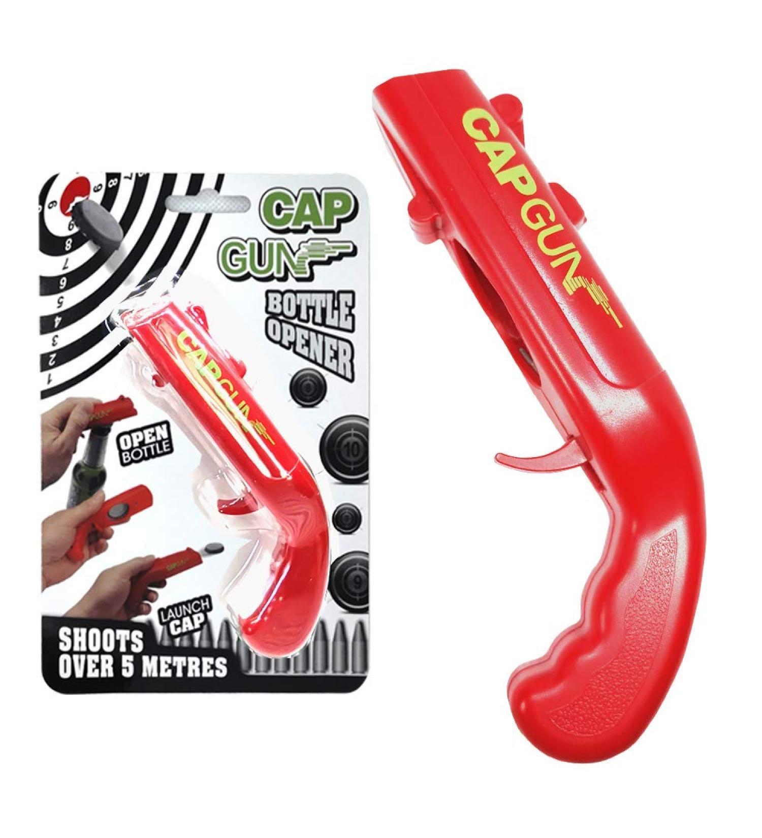Funny Crown Cap Gun Bottle Opener - Shooter Beer Opener Easily Recyclable Caps Red - Best International Shipping - Buy Online on GoSupps.com