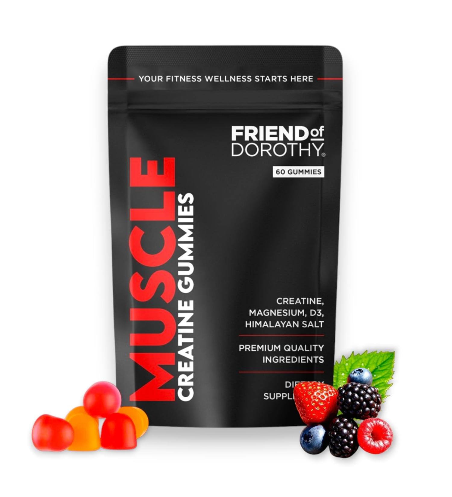 Friend of Dorothy - Creatine Gummies - Sugar Free - Chewable Creatine Monohydrate with Electrolytes Magnesium & Vitamin D3 - Hydration & Recovery Support Gym & Workout Supplement - 60 Gummies - Buy Online on GoSupps.com