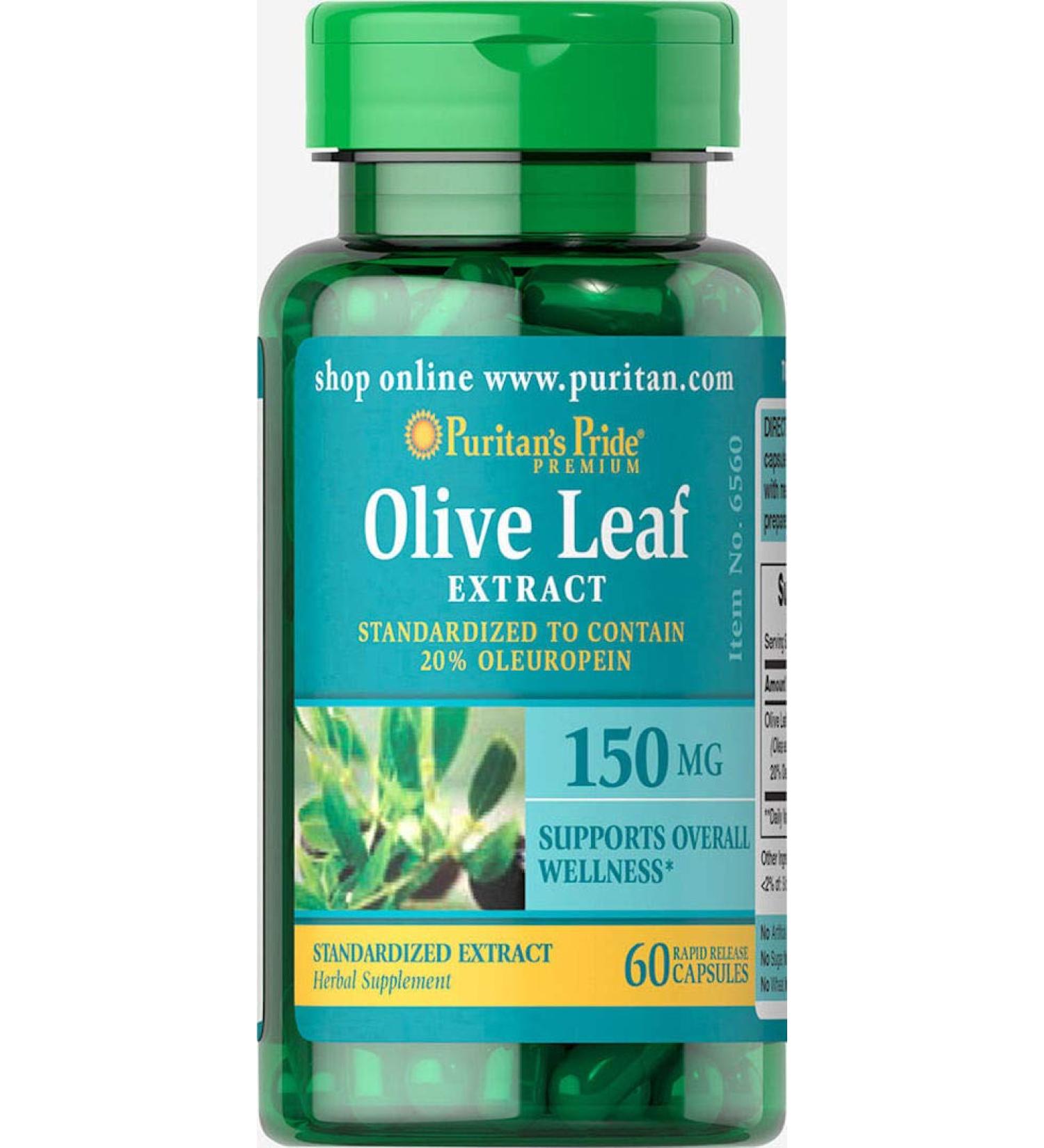 Puritan's Pride Olive Leaf Extract 150mg - 60 Capsules | Standardized Formula - Buy Online on GoSupps.com