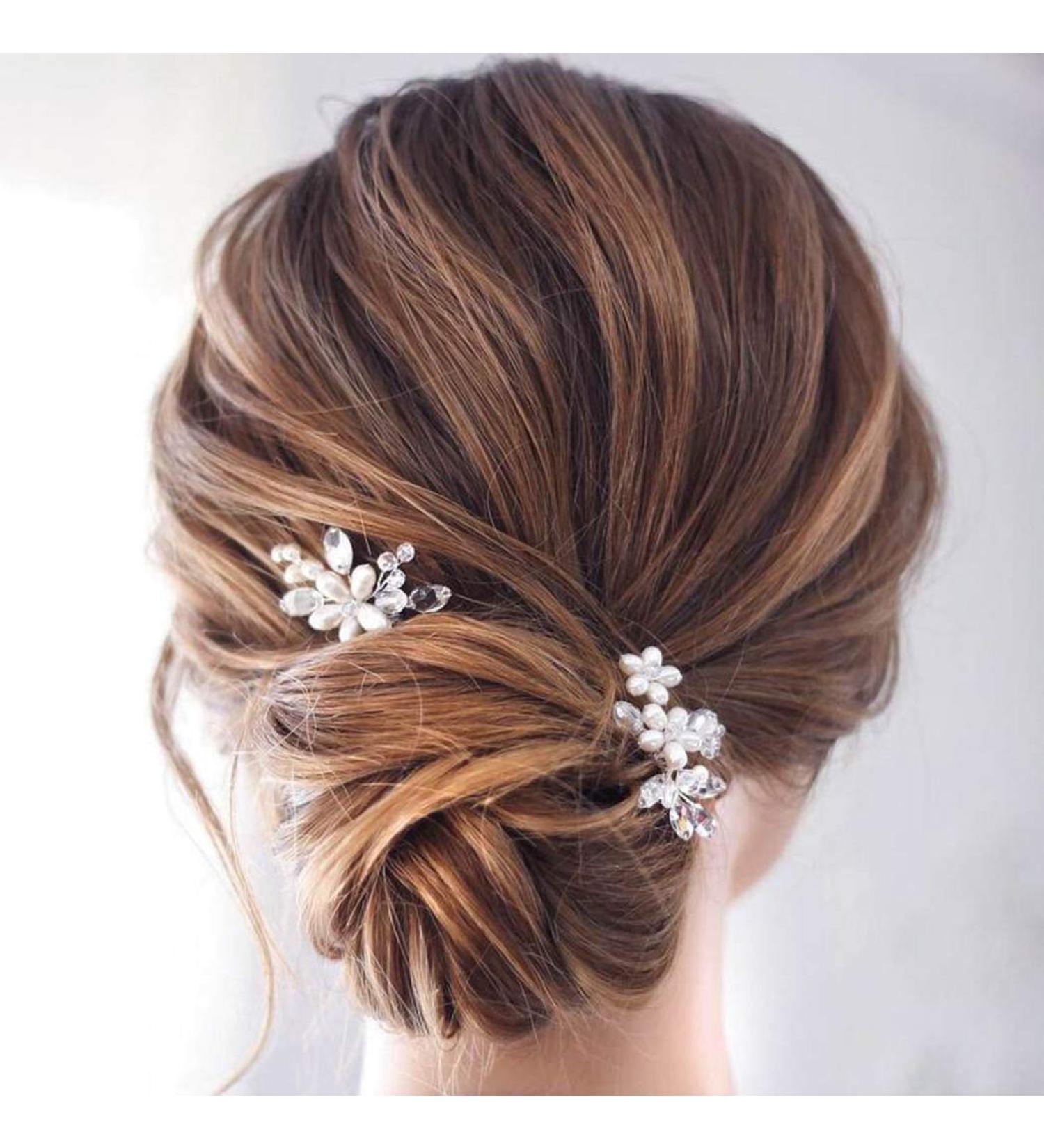 Catery Pearl Crystal Wedding Hair Pins Bridal Hair Pieces - Pack of 2, Silver Accessories for Women - Buy Online on GoSupps.com