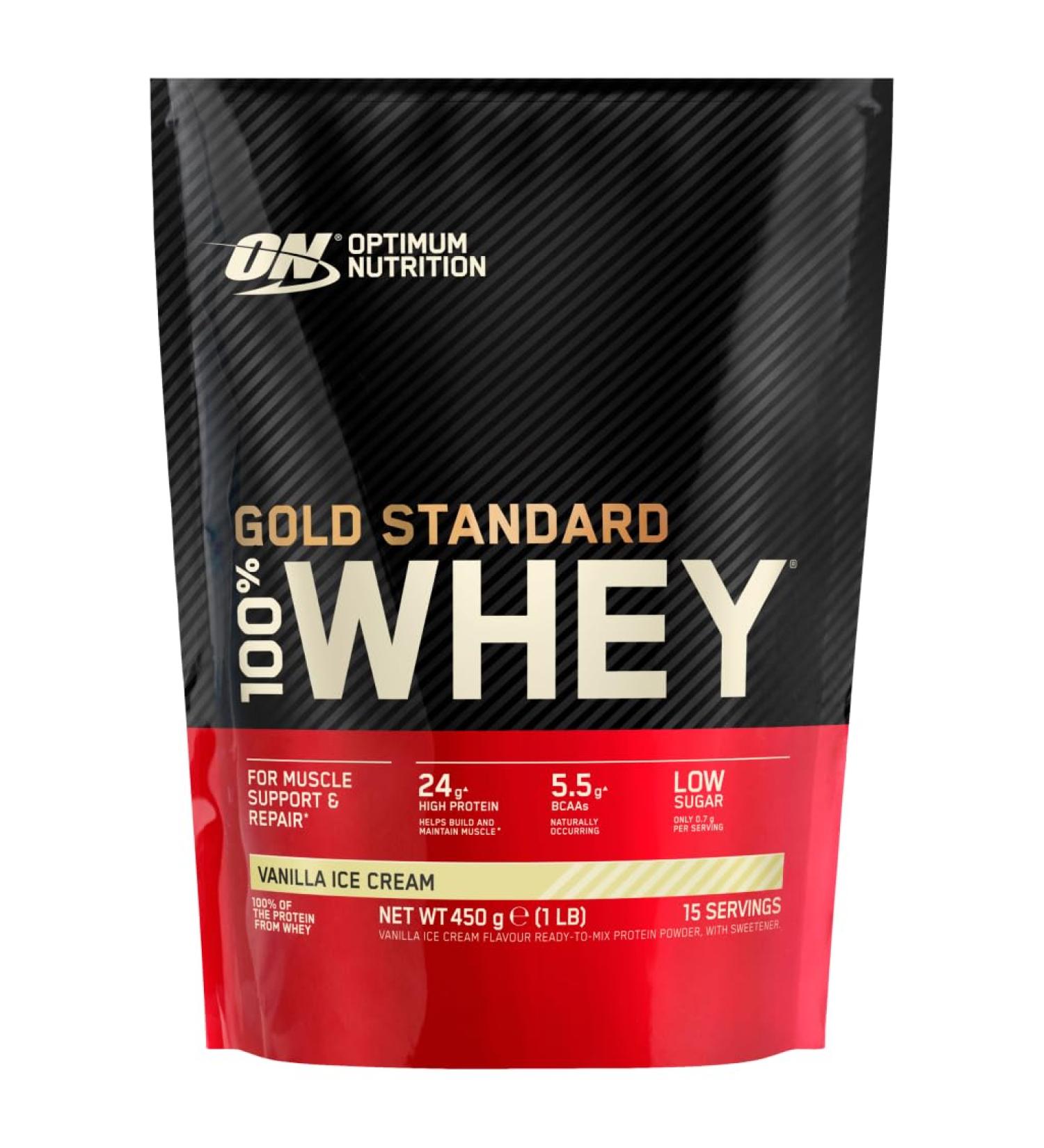 Optimum Nutrition Gold Standard 100% Whey Vanilla Ice Cream - 450g Cr me glac e la vanille 15 Servings (Pack of 1)
