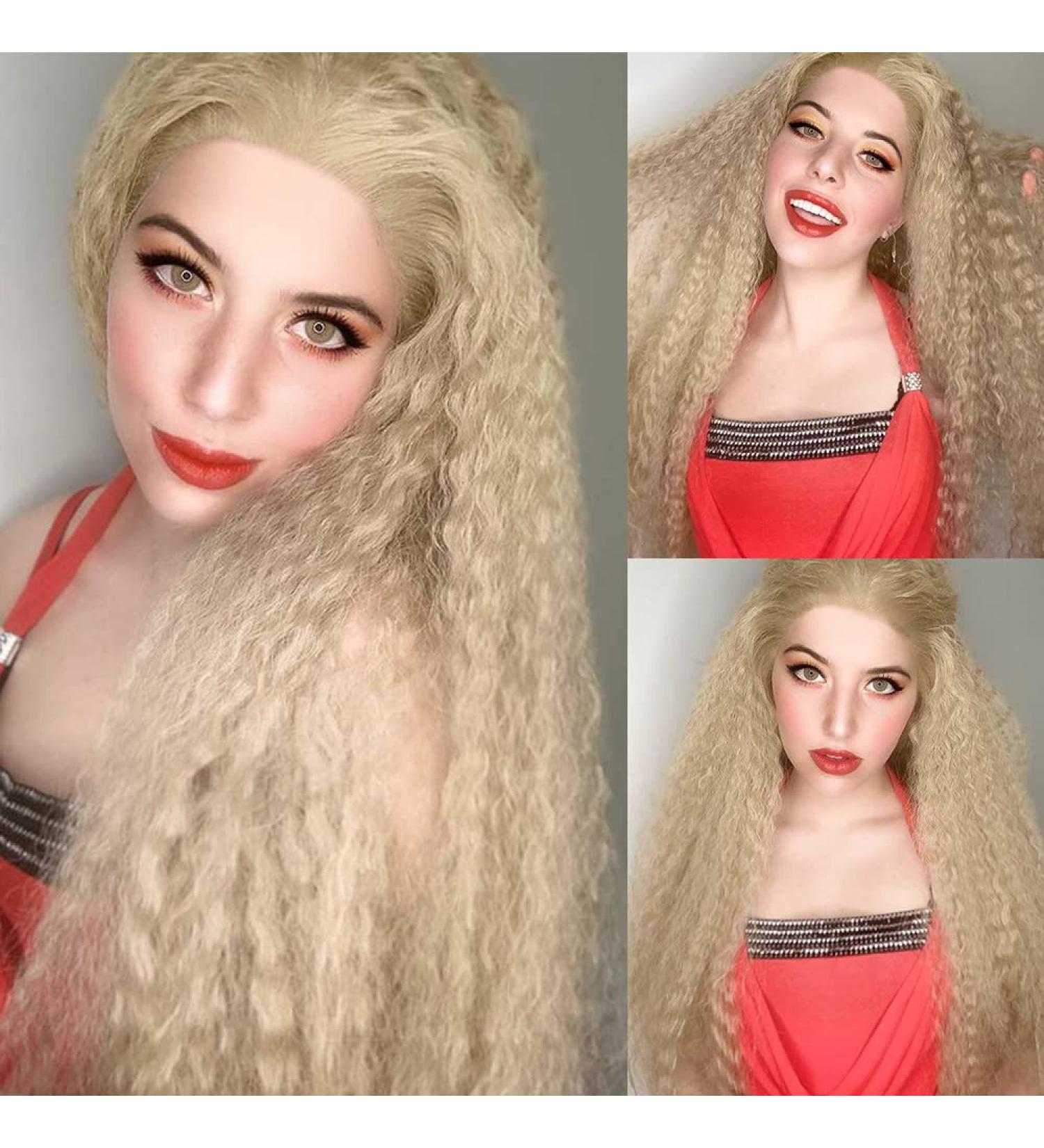 Rainbow Snow Honey Blond Kinky Straight Lace Front Wig - Italian Yaki Synthetic Hair 33x2 15.2 cm Deep Part Perfect for International Shipping - Buy Online on GoSupps.com