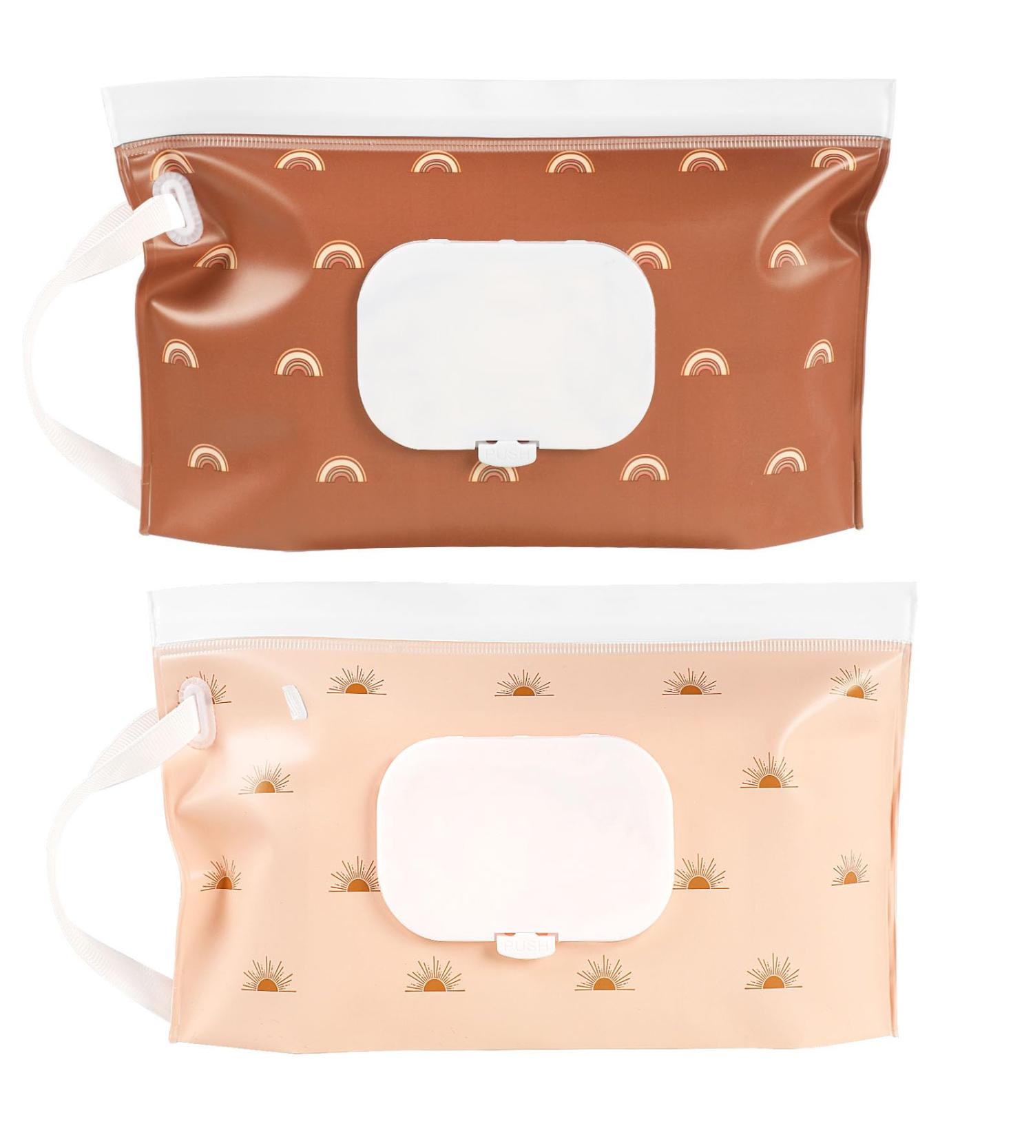 Sannix Reusable Baby Wet Wipes Bag for On-the-Go - 2 Box Holder Brown Bohemian Design | Eco-Friendly & Portable - Buy Online on GoSupps.com