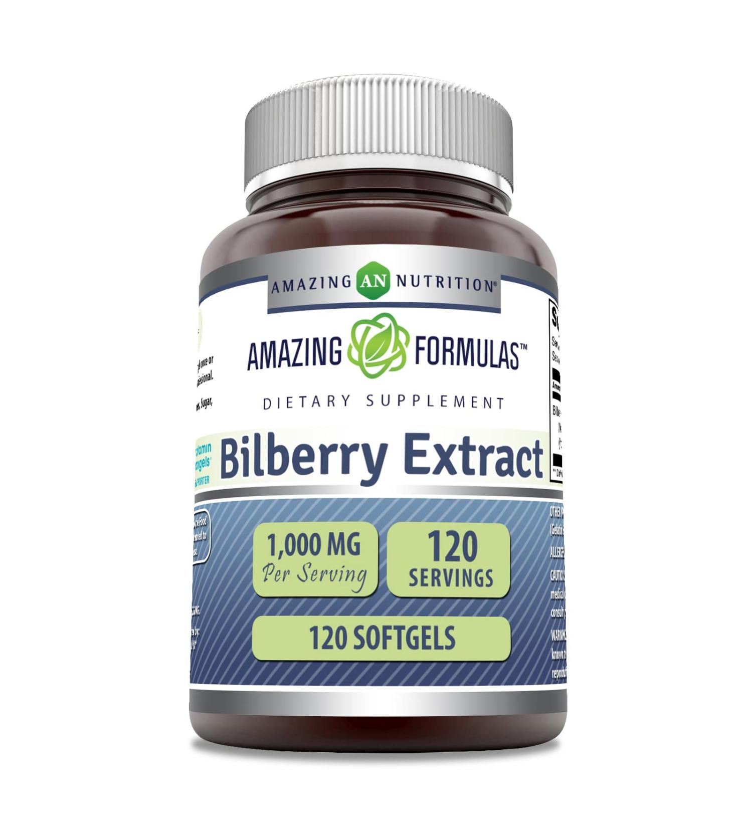Amazing Formulas Bilberry Extract Supplement 1000 Mg 120 Softgels | Rich in Vitamins | Pure Bilberry Extract - Buy Online on GoSupps.com
