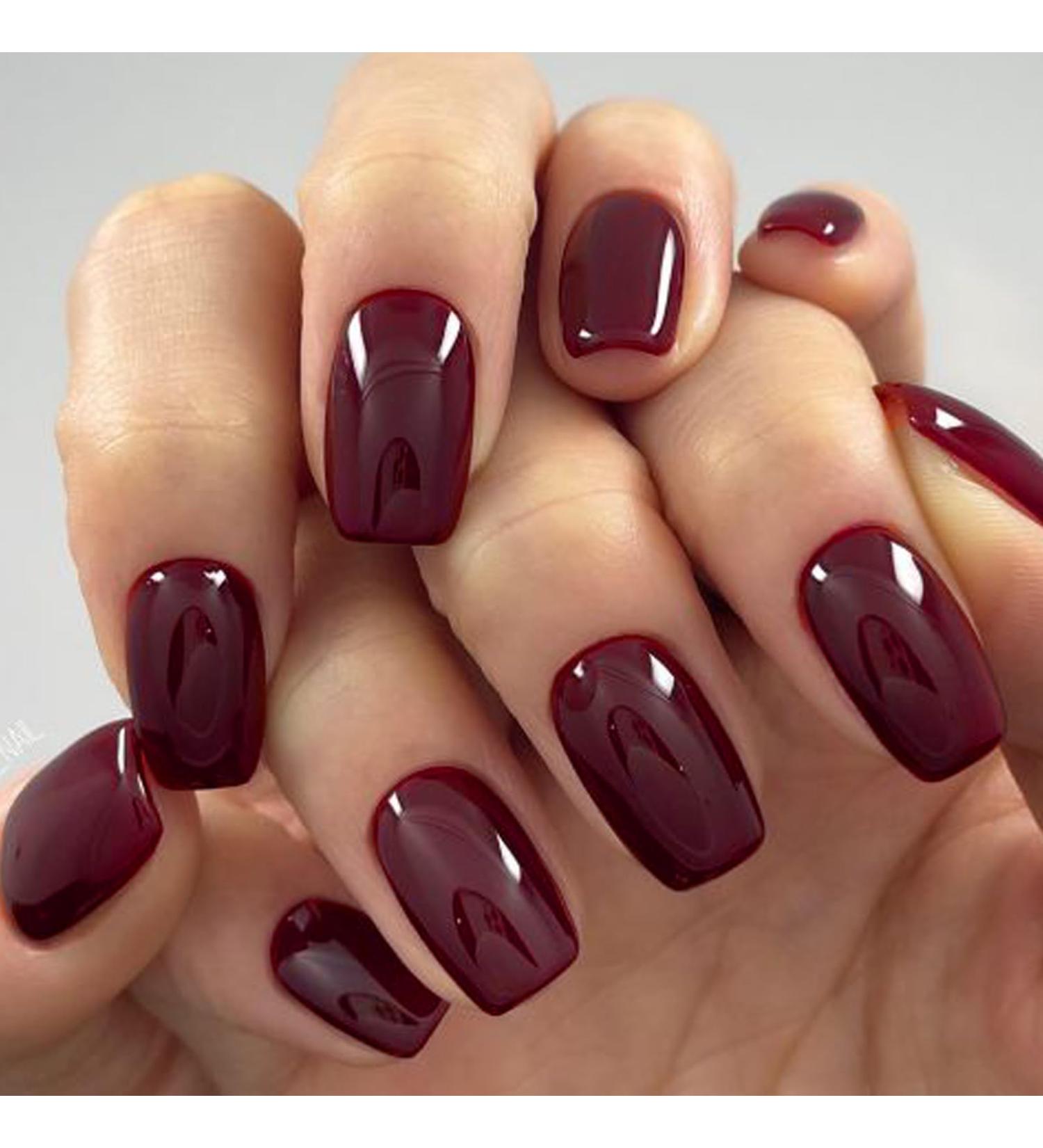 GLAMERMAID Dark Red Press on Nails - 24 Pcs Burgundy False Nails with Glue | Reusable Glossy UV Finish Acrylic Manicure Kits for Women & Girls - Buy Online on GoSupps.com