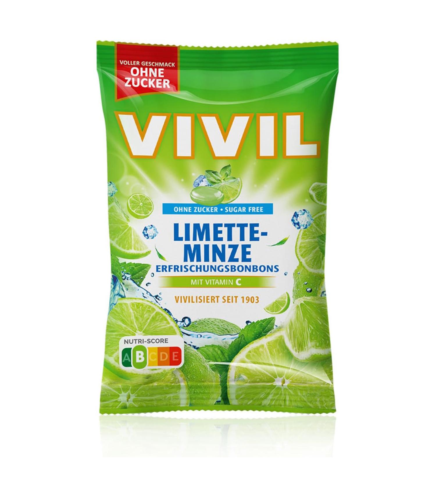 VIVIL Lime Mint Candies with Vitamin C - Sugar-Free Vegan Refreshing Lime Flavor - 120g Bag - Buy Online on GoSupps.com