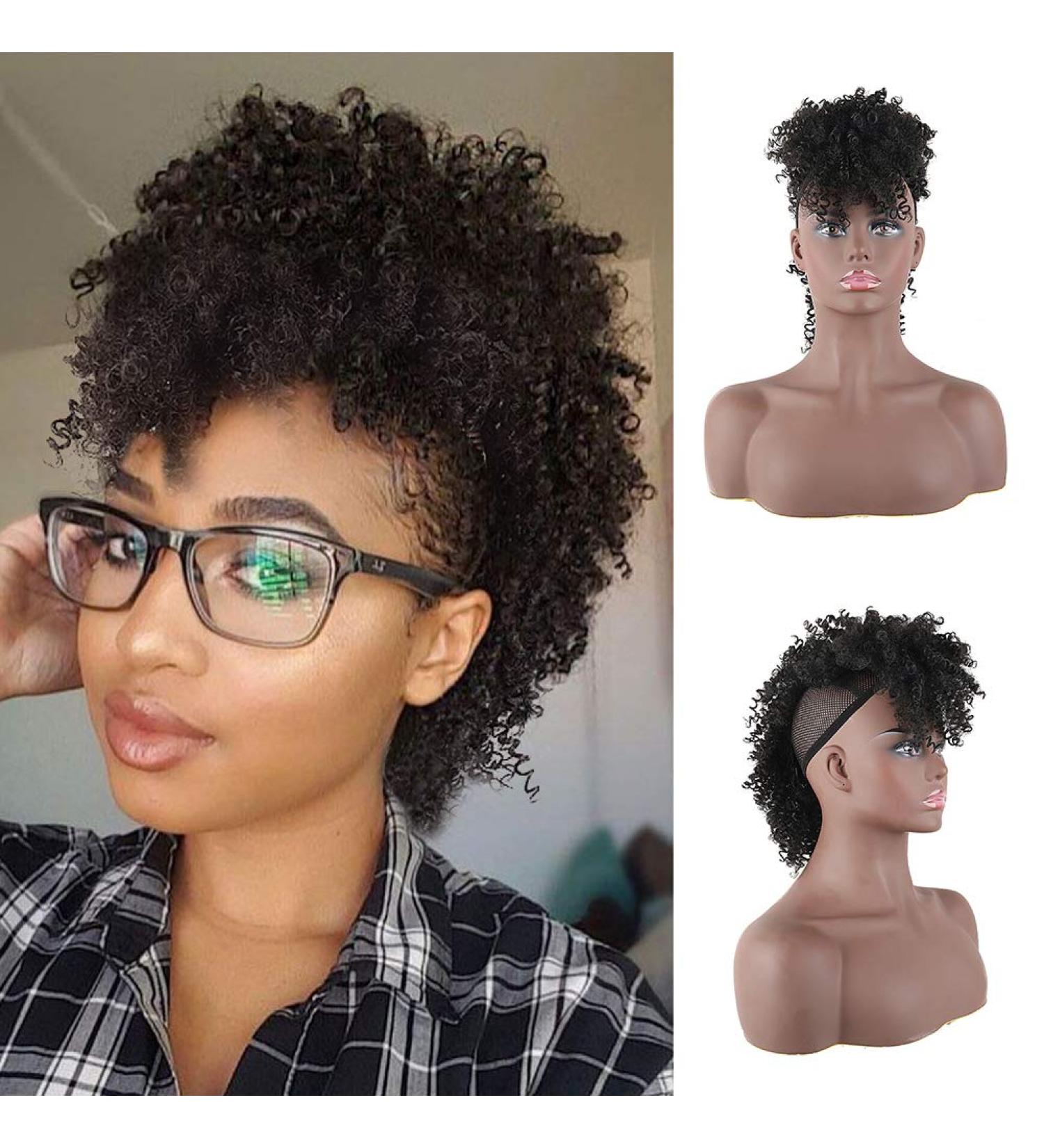 CINHOO Jerry Curls Mohawk High Puff Hair Bun Coily Ponytail Drawstring with Bangs - Afro Kinky Curly Clip in Updo Hair Extension for Women (1B) - Buy Online on GoSupps.com