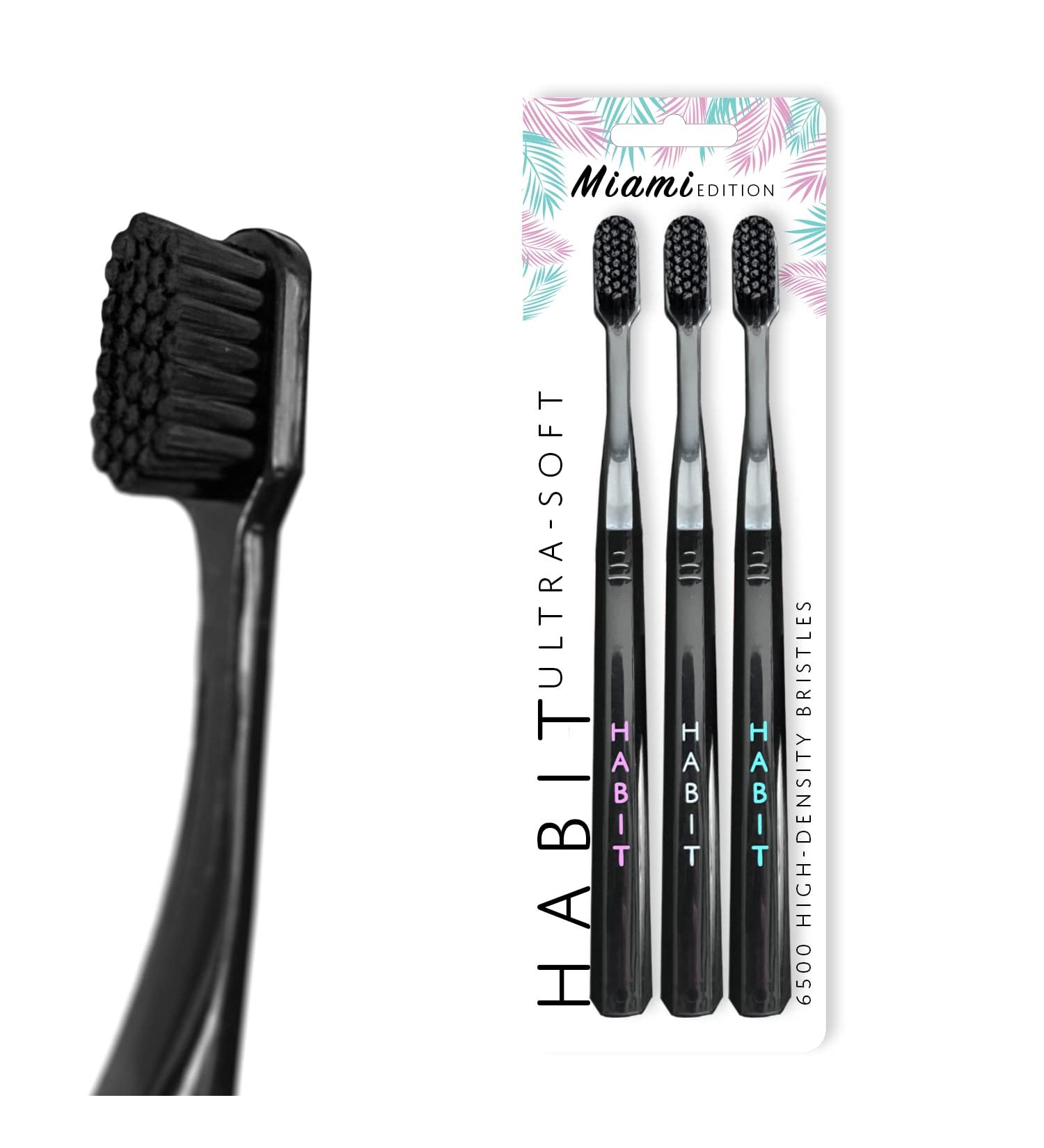 Habit Ultra-Soft Toothbrush with 6500 Bristles and Travel Cover - Gentle Cleaning with Ergonomic Head - 3 Pack Black - Buy Online on GoSupps.com